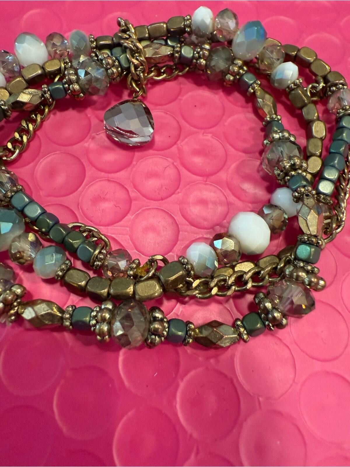 Other Bead & chain multi strand bracelet with rhinestone charm Size ONE SIZE - 2 Thumbnail