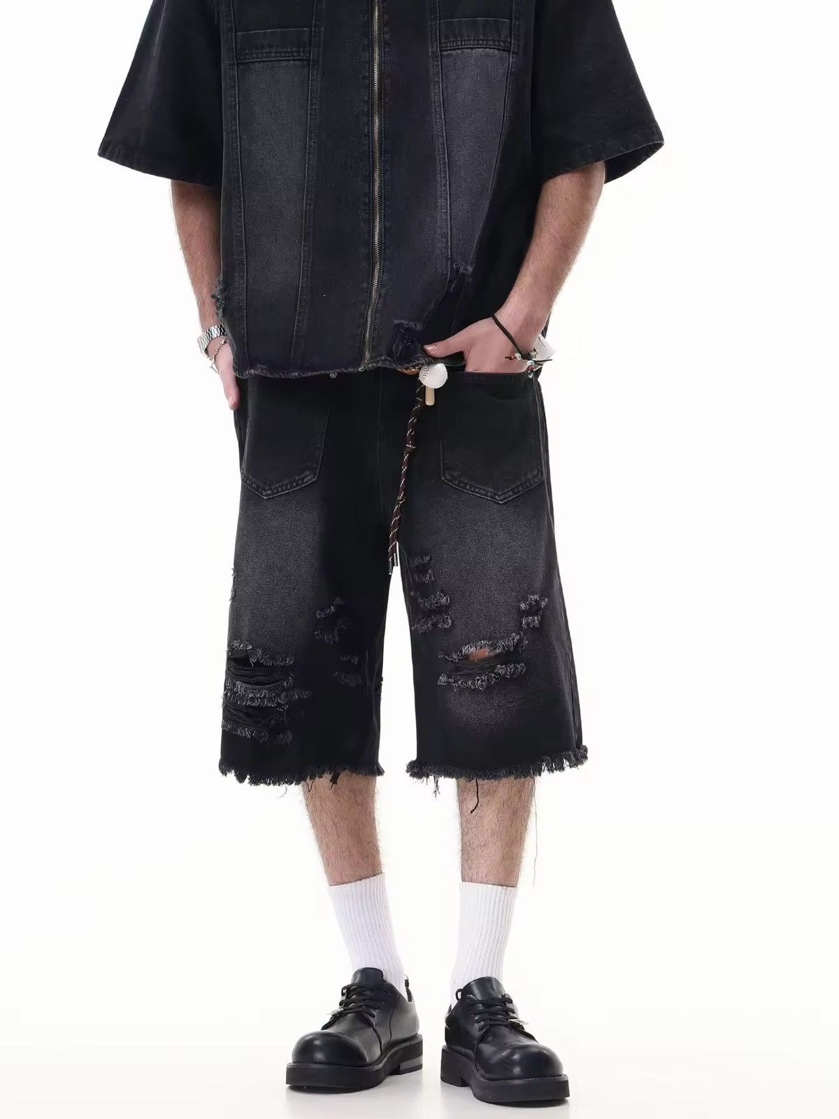 Japanese Brand × Jean Destroy Distressed Washed Loose Vintage Retro Shorts Size US 31 - 3 Thumbnail