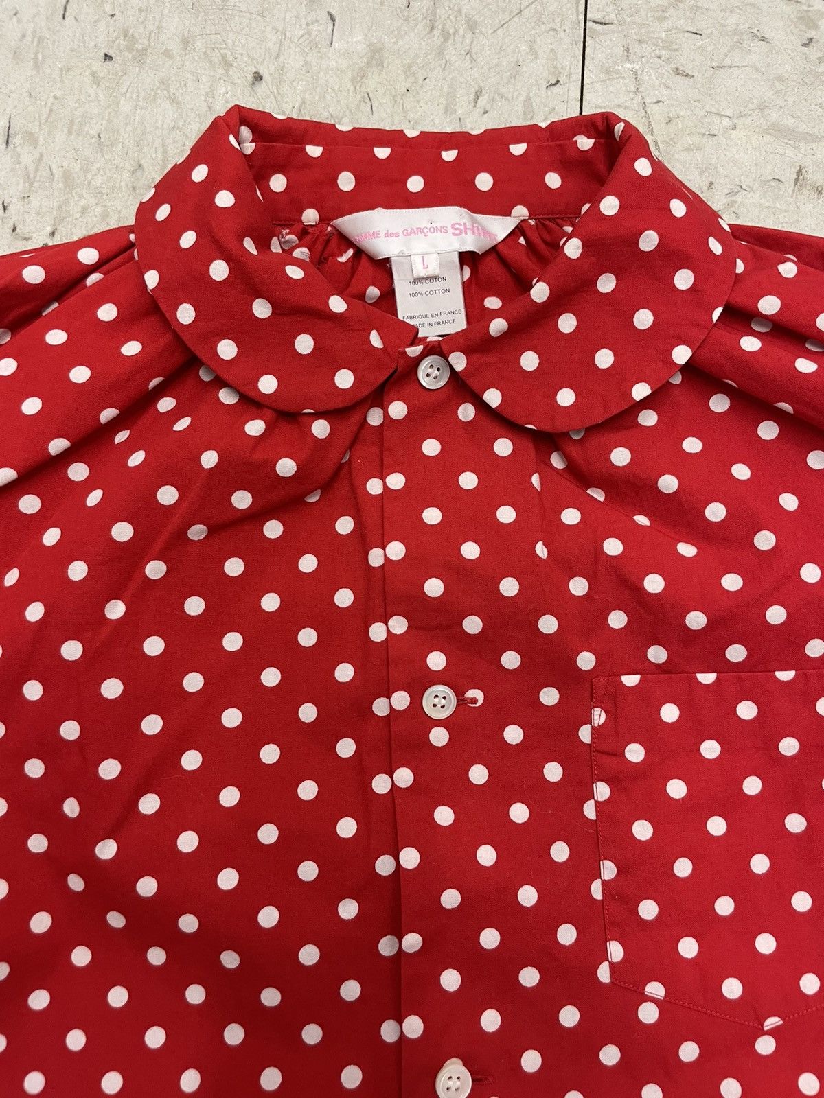 Comme des Garcons SHIRT Polka Dot Print Button Up Collar Cotton Size L / US 10 / IT 46 - 2 Thumbnail