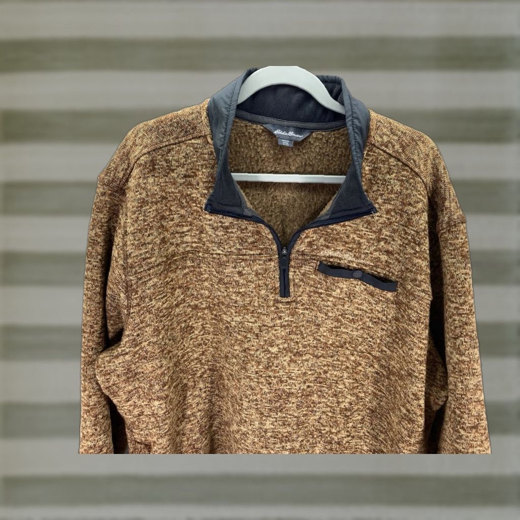 Eddie Bauer Eddie Bauer Fleece Sweater Men XL Brown 1/4 Zip Mock Neck Pullover Long Sleeve Sleeve Change: 1/4 Zip Size US XL / EU 56 / 4 - 1 Thumbnail