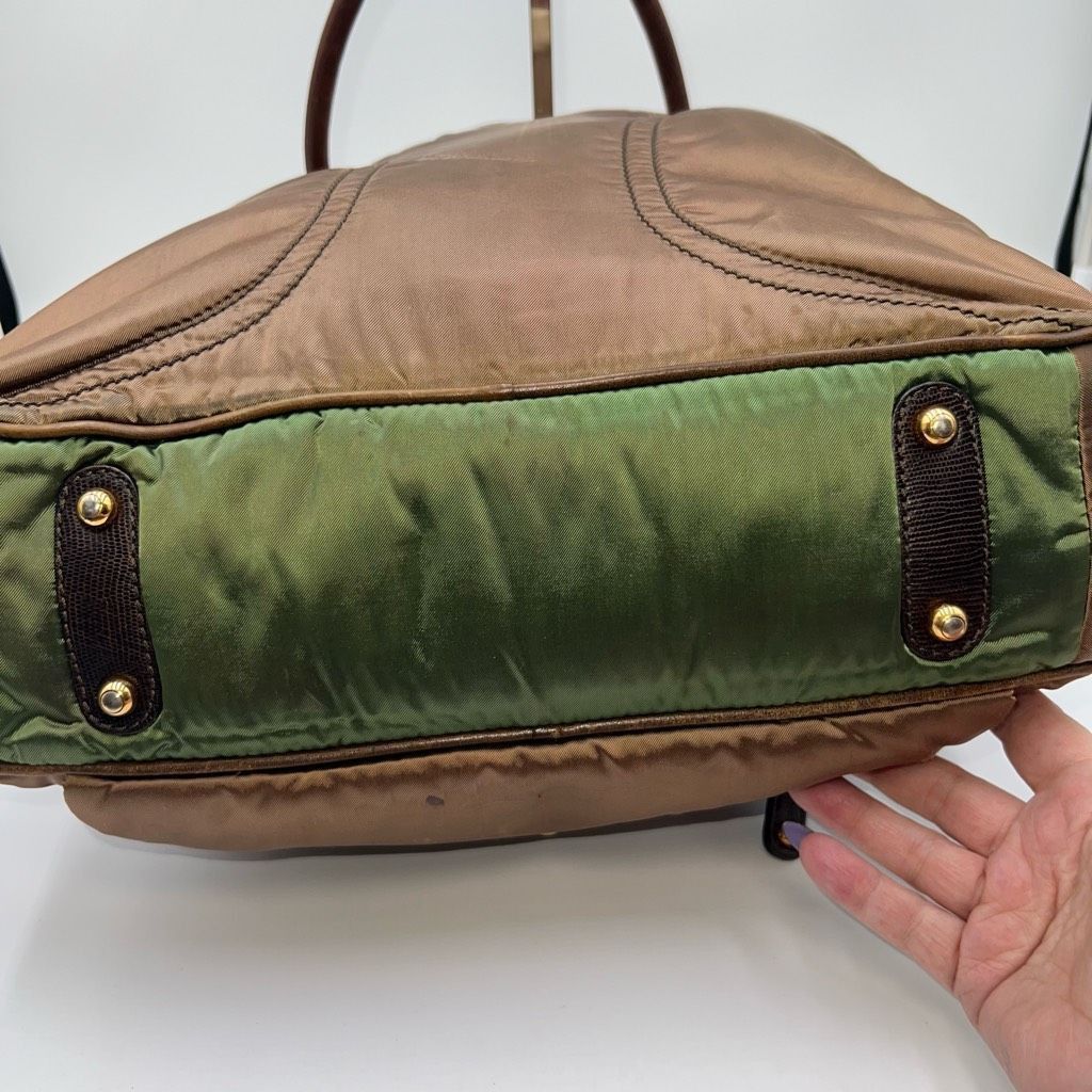 Tod's Tod’s Luna Large Handbag in Nylon and Leather Bronze with Green bottom Size ONE SIZE - 7 Thumbnail