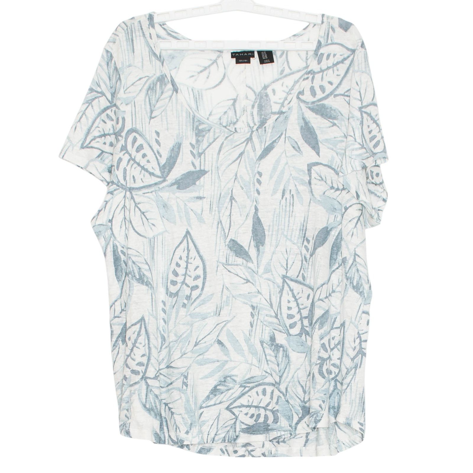 Elie Tahari Tahari Linen Top White Blue 1X Plus Size Coastal Minimalist Size XXL / US 16-18 / IT 52-54 - 1 Thumbnail