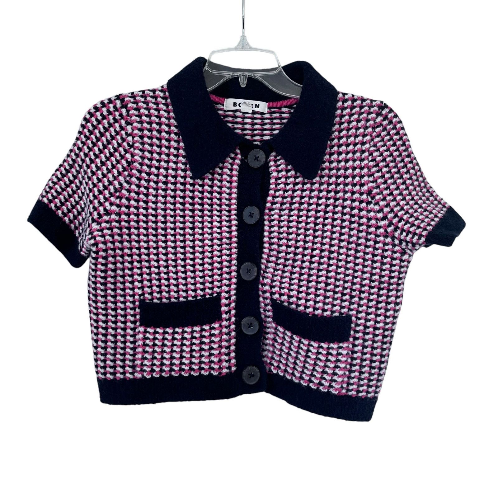 Boden Boden Short Sleeve Cropped Wool Alpaca Geo Cardigan Sweater Size XS / US 0-2 / IT 36-38 - 2 Thumbnail