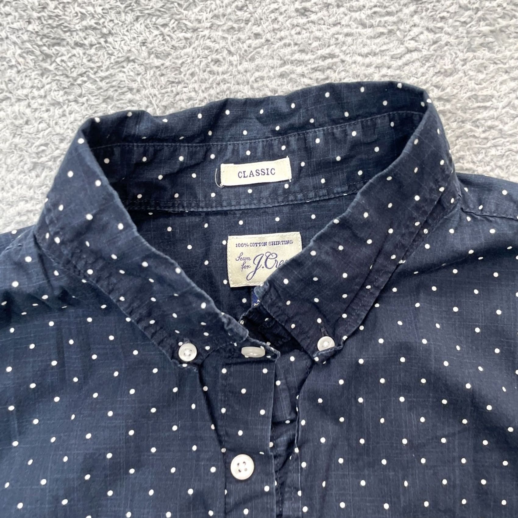 J.Crew J.CREW Shirt Mens Large Blue Polka Dot Organic Cotton Classic Fit Button-Down Size US L / EU 52-54 / 3 - 6 Thumbnail