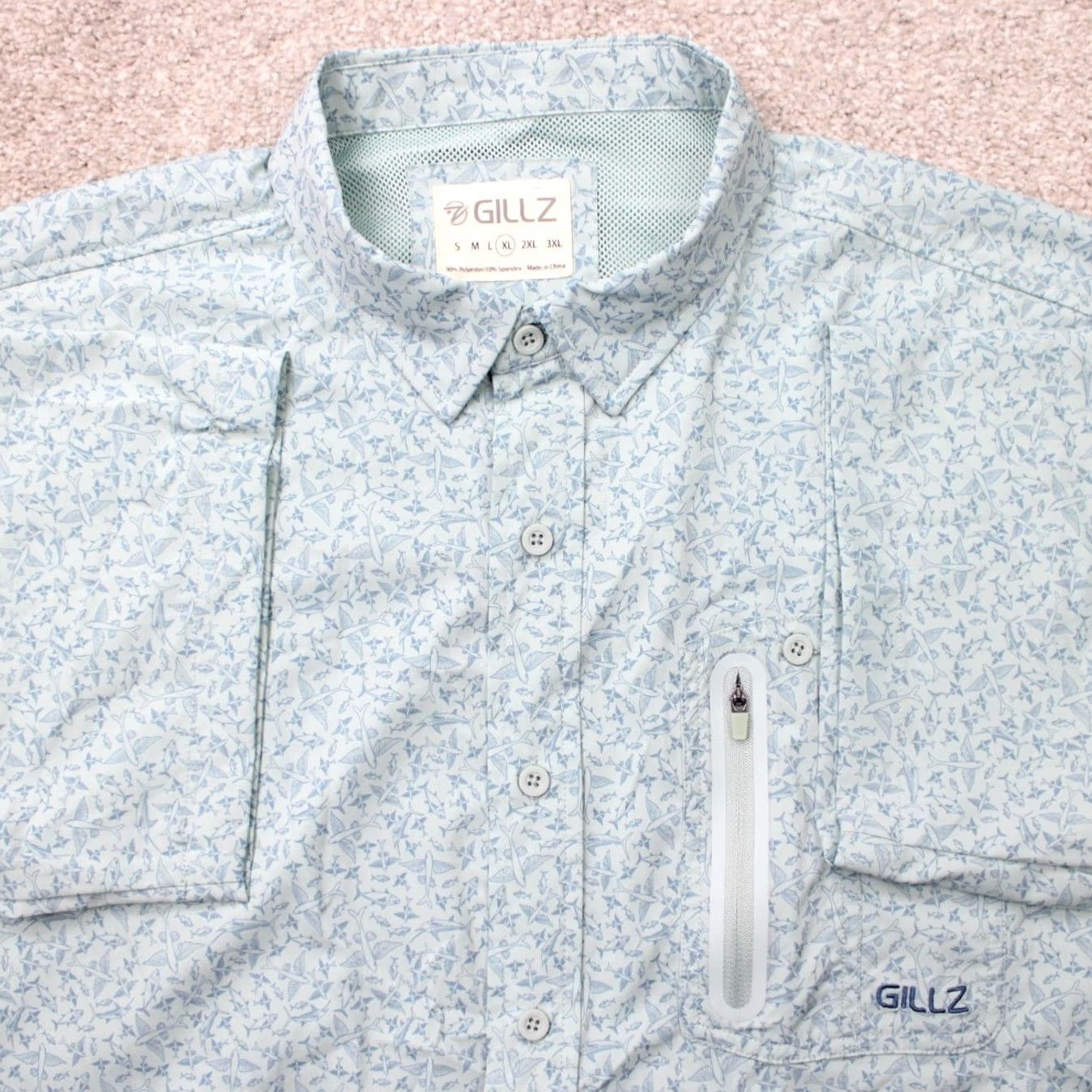 Vintage Gillz AOP Shirt Mens XL Blue Fish All Over Print Polyester Stretch Long Sleeve Size US XL / EU 56 / 4 - 2 Thumbnail