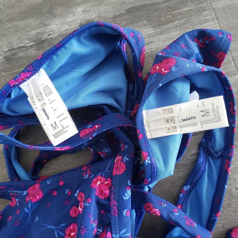 Designer Navy Pink Floral Swim Bikini Set Size ONE SIZE - 3 Thumbnail