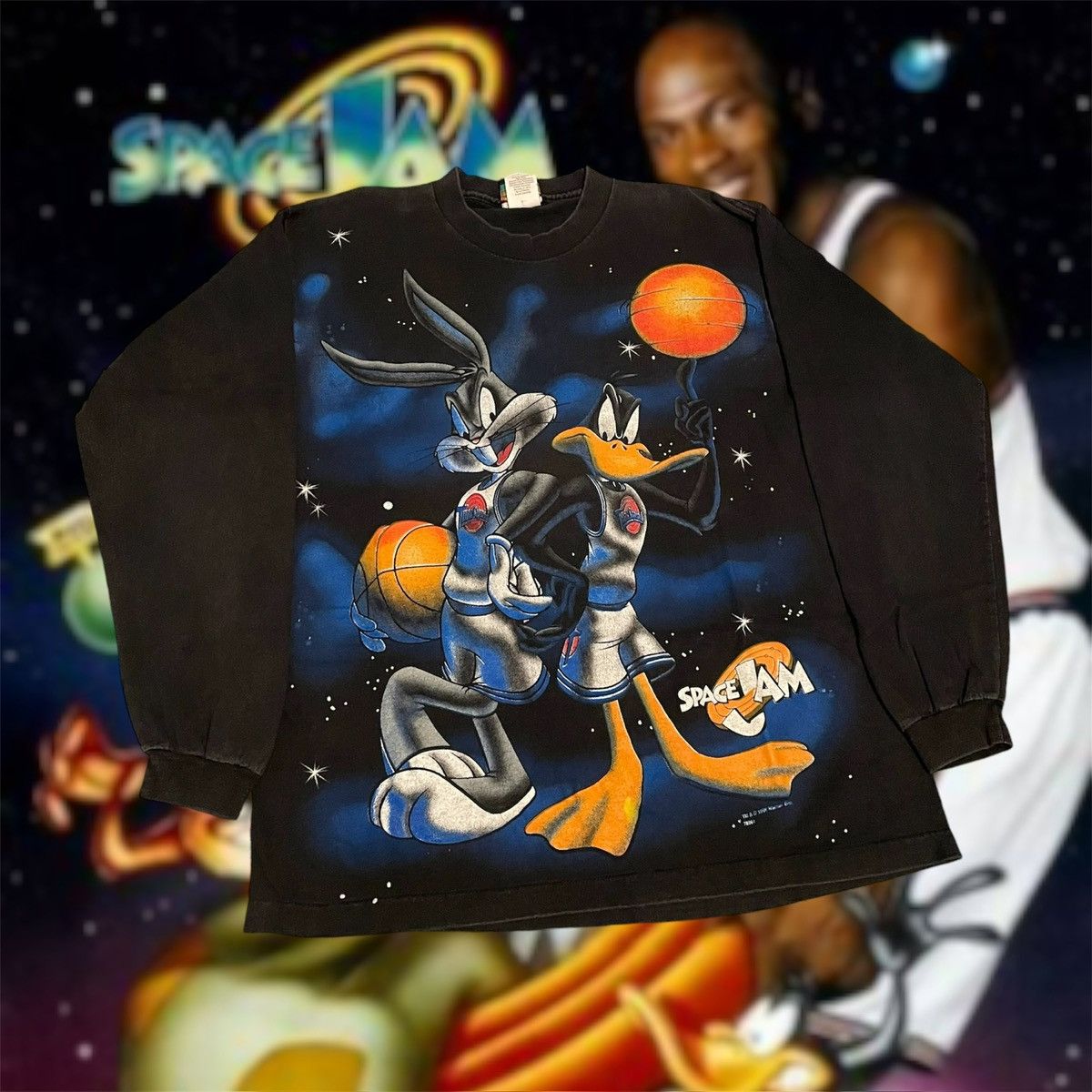 Vintage 1996 Space Jam Movie Promo Basketball LS Tee