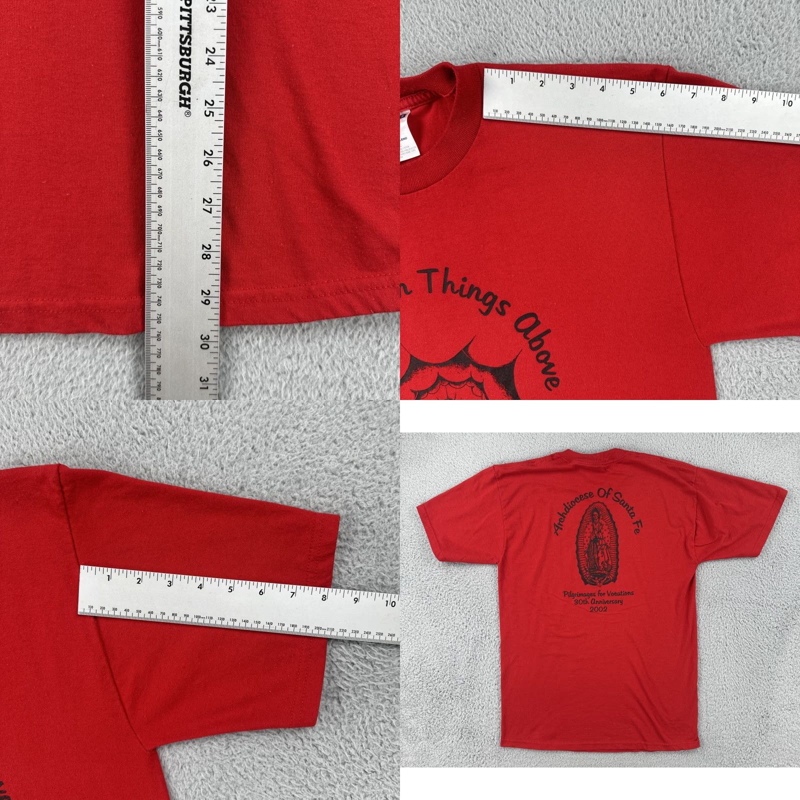Jerzees VINTAGE Jerzees T-Shirt Red Crew Neck Short Sleeve Large USA Church 2002 Archdiocese Of Santa Fe NM Mens Size US L / EU 52-54 / 3 - 9 Thumbnail