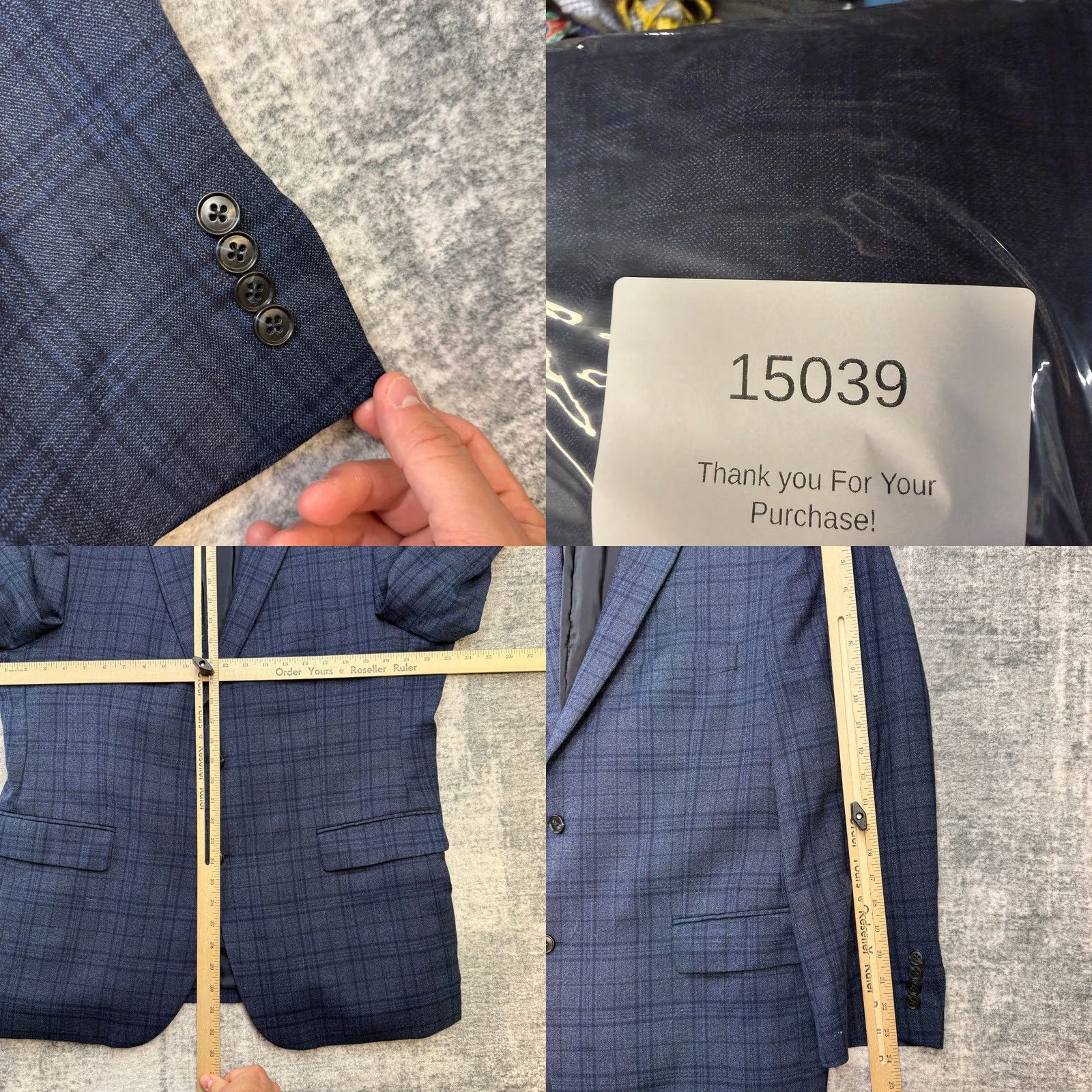 Jos. A. Bank Jos. A. Bank Blazer Jacket Mens 46R Blue Plaid Wool Single-Breasted Notch Lapel 2-Button Vented Regular Suit Coat Size 46R - 9 Thumbnail
