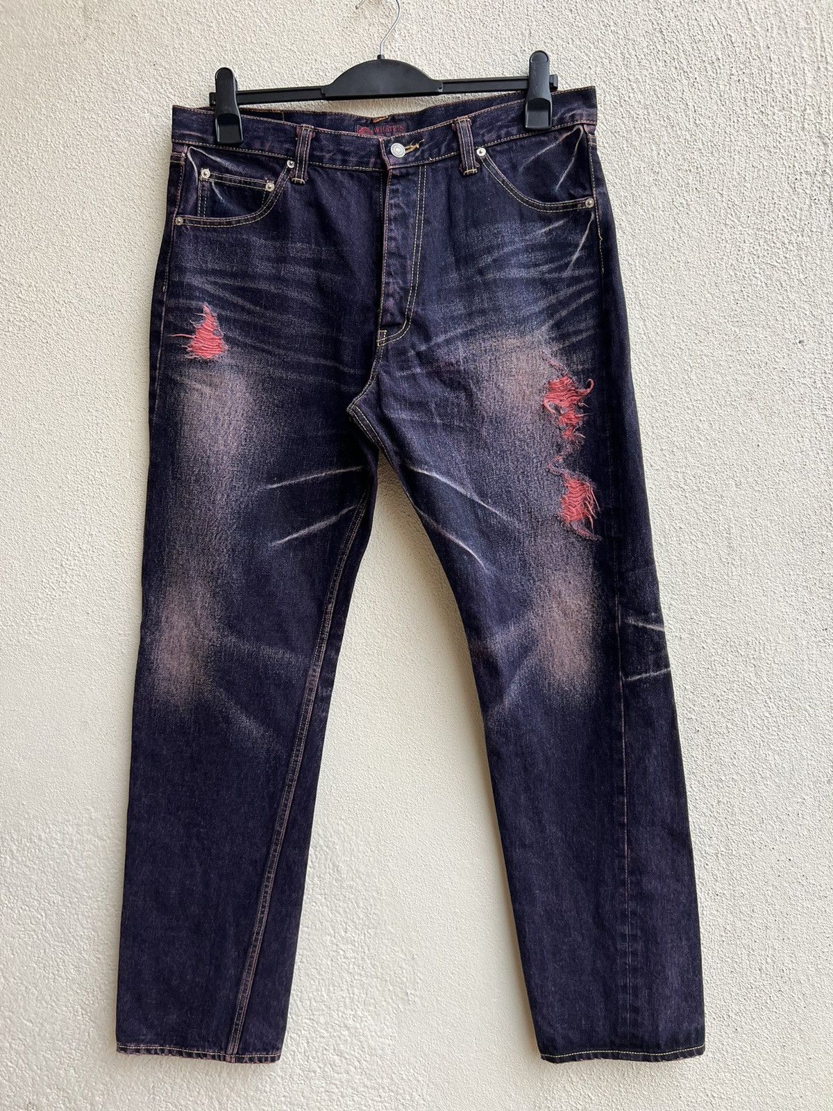Beams Japan Vintage WHATZIS Japan Ripped Redline Selvedge Denim Jeans Size US 34 / EU 50 - 18 Thumbnail