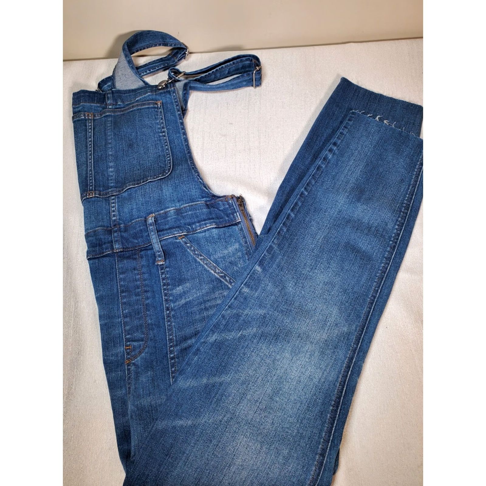 Madewell Madewell Skinny Womens L Blue Denim Bib Overalls Kemp Wash Raw Hem Women Size Size 36" / US 14 / IT 50 - 4 Thumbnail