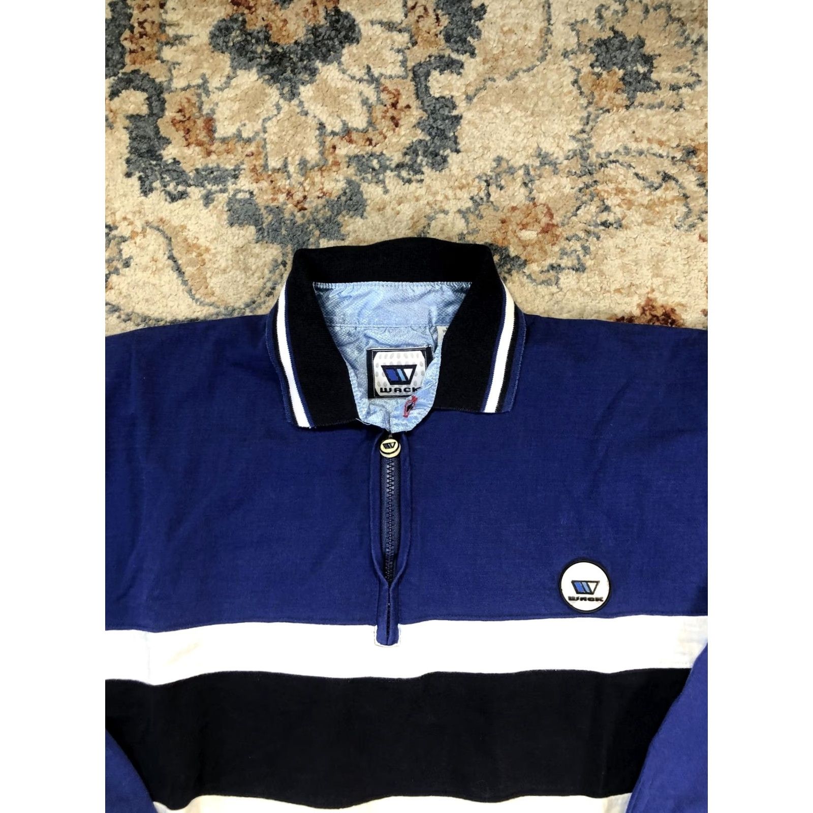 Vintage Wack Polo Shirt XL Mens Blue White Stripe Hockey Graphic 1/4 Zip Long Sleeve Polo Shirt Size US XL / EU 56 / 4 - 2 Thumbnail