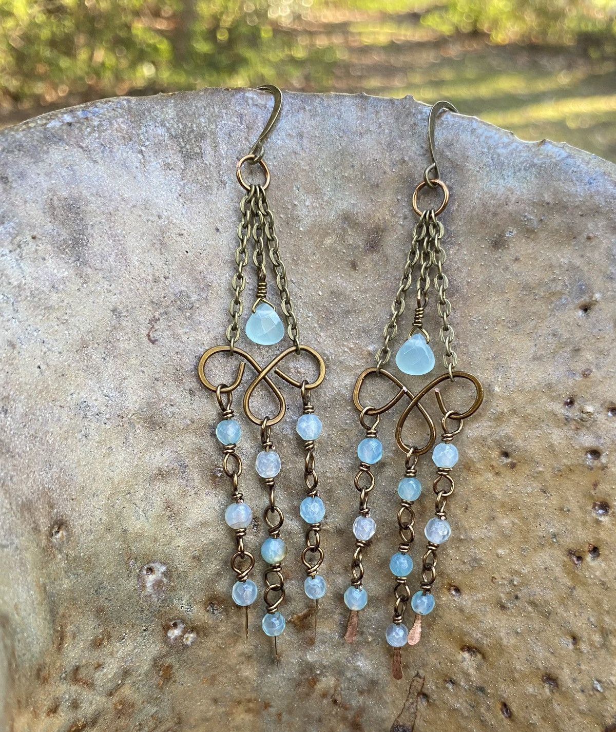 Handmade Blue Agate Chandelier Earrings Size ONE SIZE - 5 Thumbnail