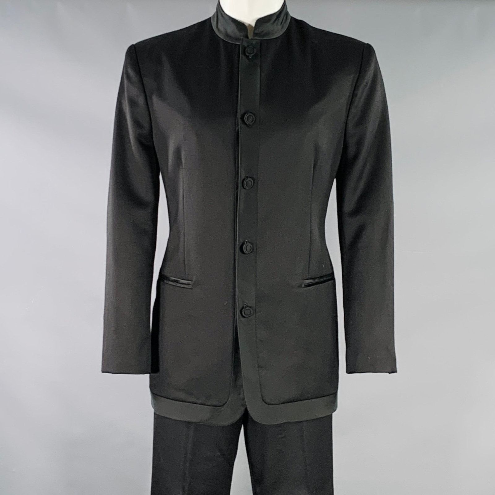 Shanghai Tang SHANGHAI TANG Size 40 Black Wool Mandarin Collar Suit Size 40R - 1 Thumbnail