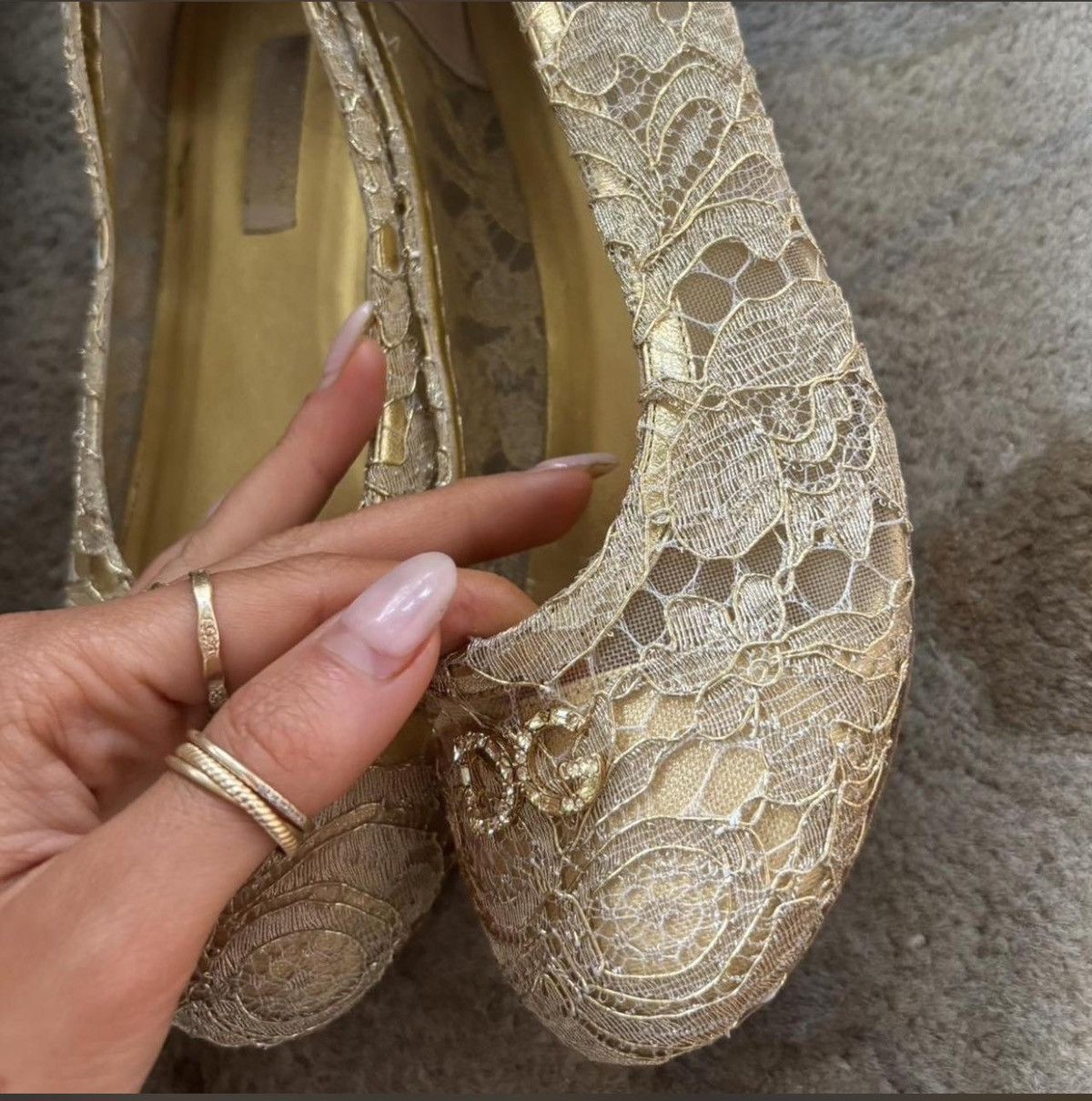 Dolce & Gabbana dolce and Gabbana gold lace flats Size US 7 / IT 37 - 1 Thumbnail