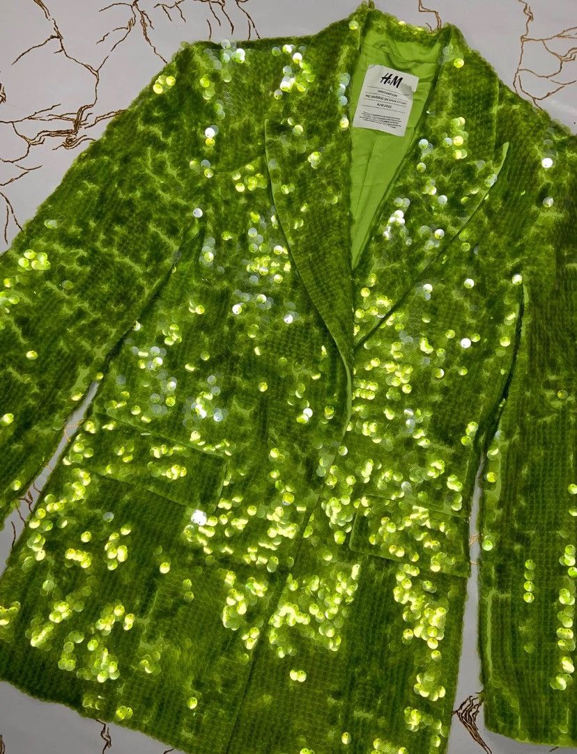 H&M H&M Studio Metaverse Design Story Green Neon Sequin Blazer Size XS / US 0-2 / IT 36-38 - 3 Thumbnail