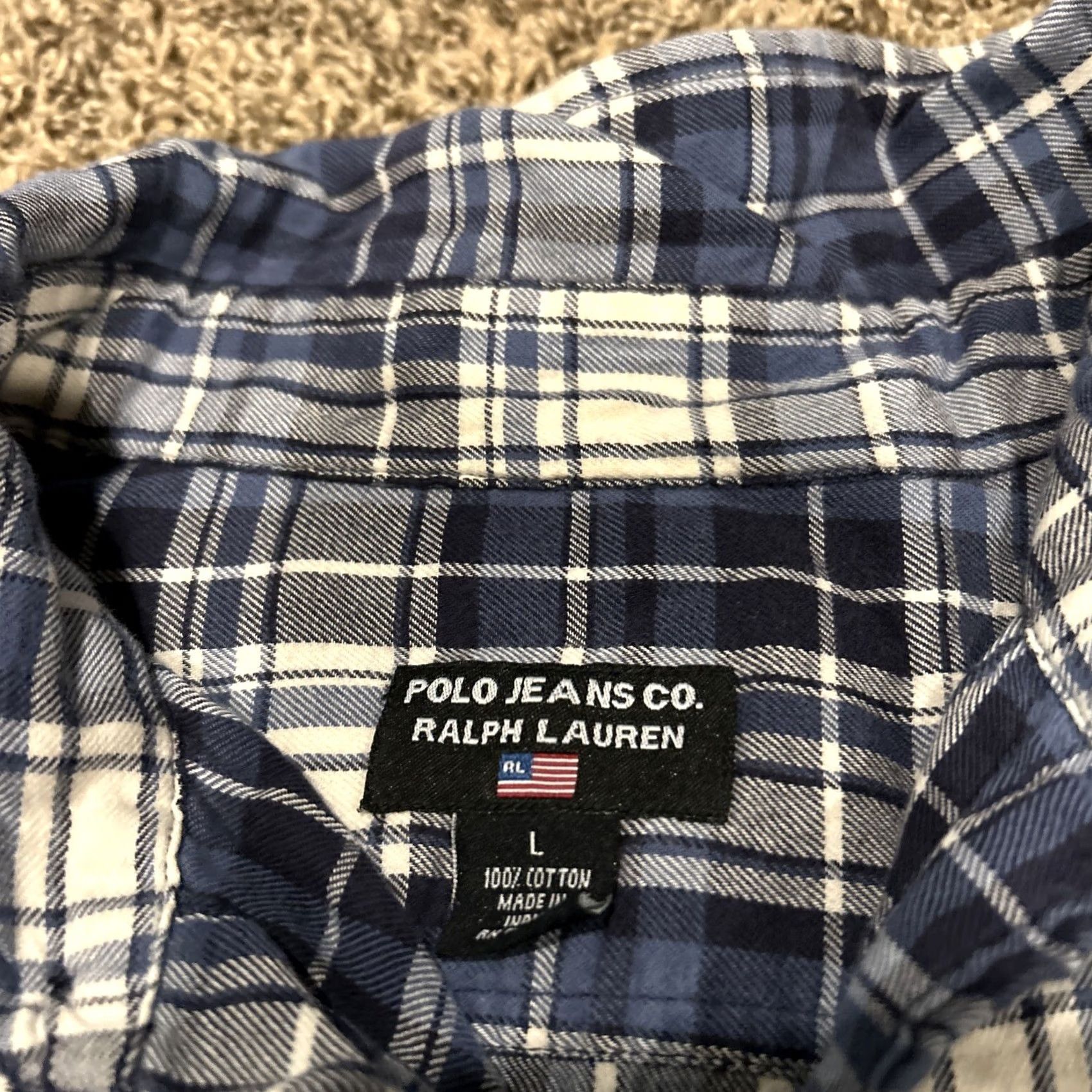 Polo Ralph Lauren Polo Ralph Lauren Men’s L Cotton Blue Plaid Button-Up Shirt Long Sleeve Size US L / EU 52-54 / 3 - 3 Thumbnail