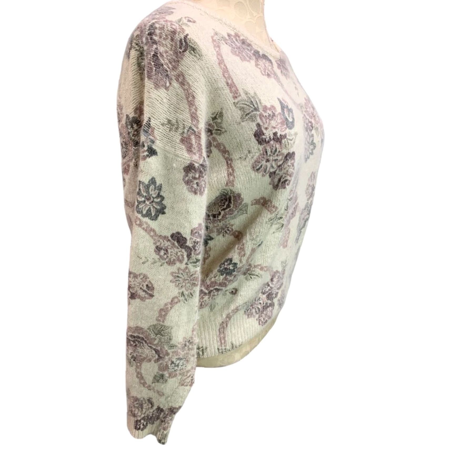 VINTAGE Rachel Max Womens Silk Angora Blend Floral Sweater Shirt