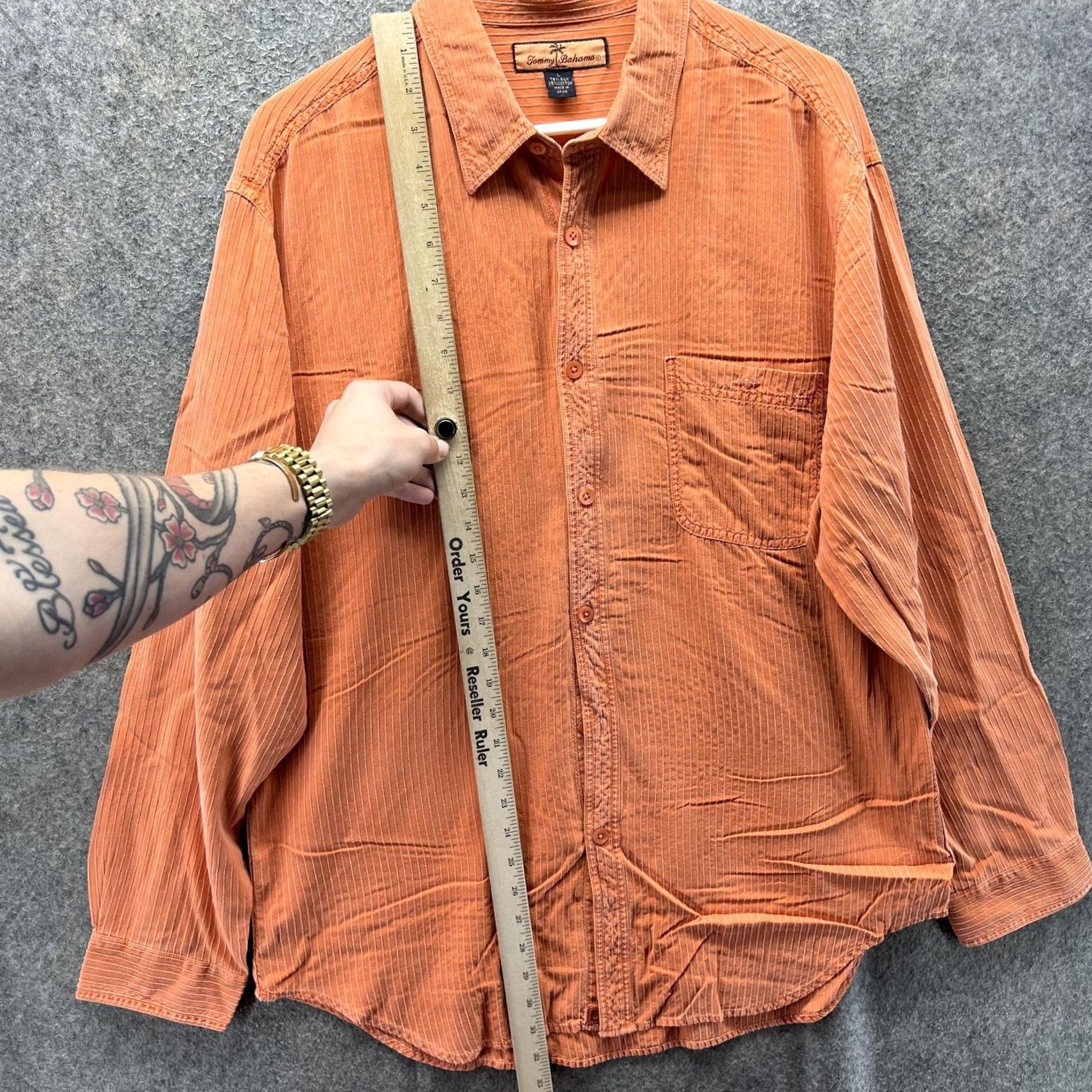 Tommy Bahama VINTAGE Tommy Bahama Shirt Mens Large Orange Silk Cotton Striped Button Front Casual Size US L / EU 52-54 / 3 - 7 Thumbnail