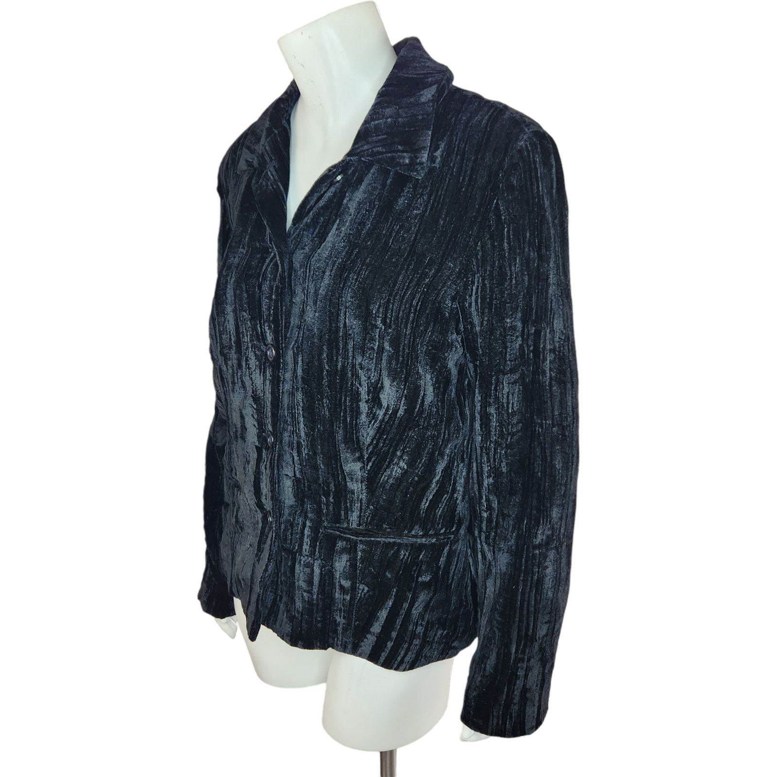 Coldwater Creek Coldwater Creek Womens Medium Black Velvet Jacket Button Size M / US 6-8 / IT 42-44 - 3 Thumbnail