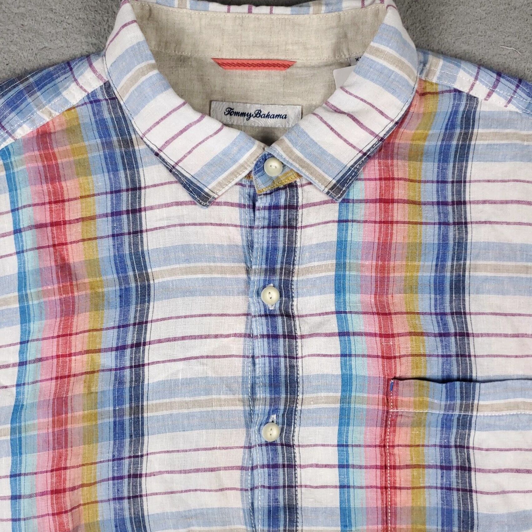 Tommy Bahama Tommy Bahama Shirt Mens XL Blue Plaid Linen Hawaiian Button Up Short Sleeve Size US XL / EU 56 / 4 - 2 Thumbnail
