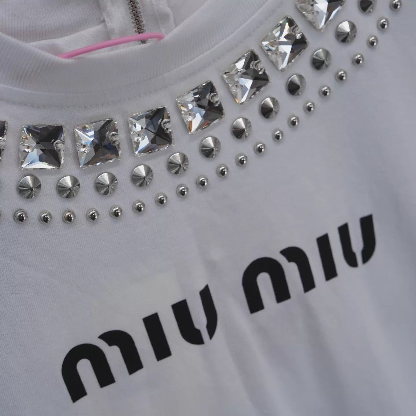 Miu Miu MIU MIU Crystal Logo Print Short Sleeve Tee S New Size S / US 4 / IT 40 - 3 Thumbnail