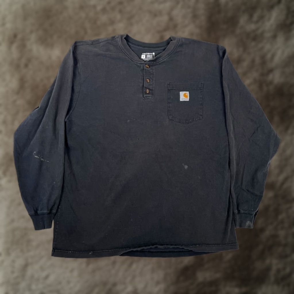 Carhartt Carhartt Mens Long Sleeve Henley XL Black Sun Faded Grunge Thrash Size US XL / EU 56 / 4 - 1 Thumbnail