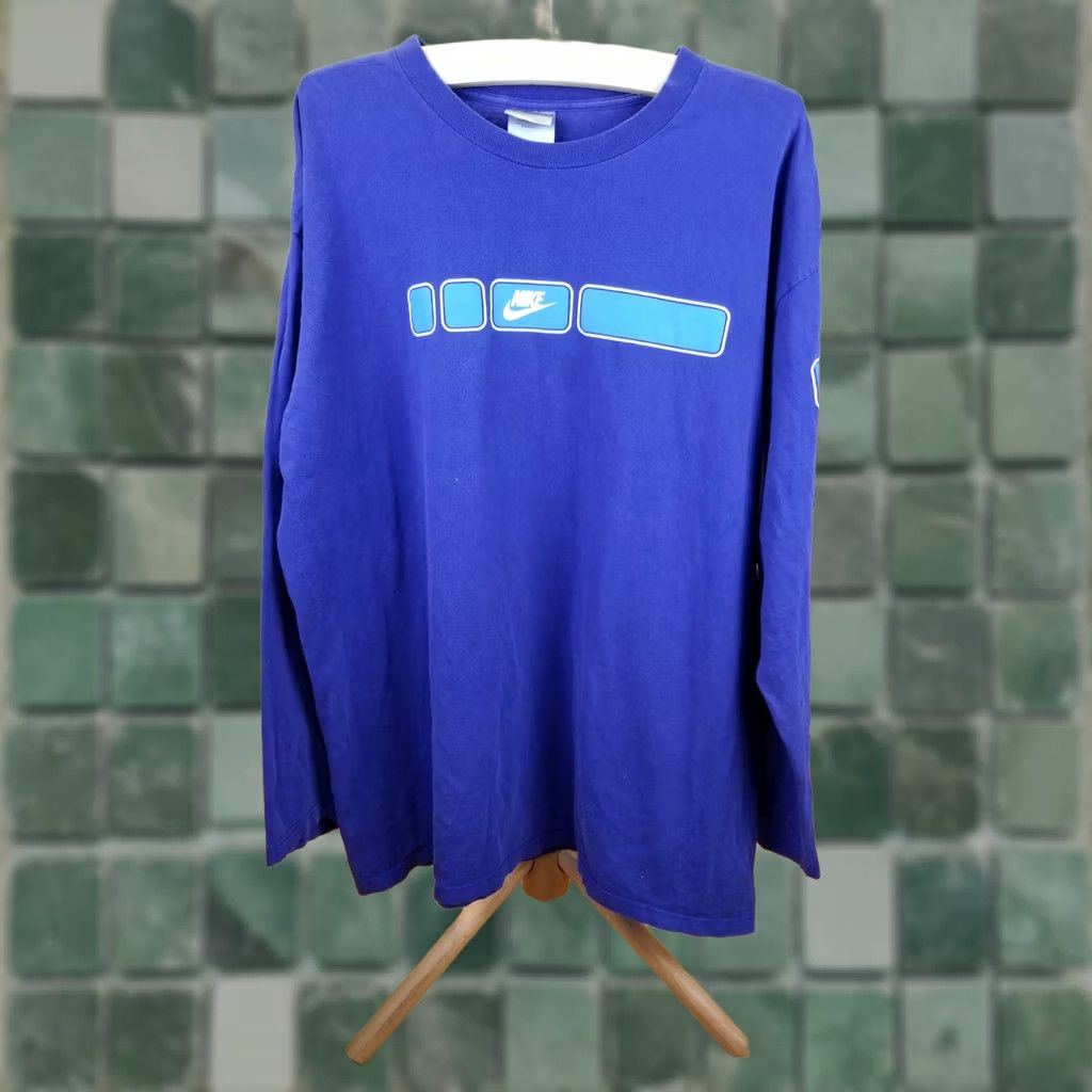 Nike VINTAGE Nike T-Shirt Navy Center Swoosh Print Long Sleeve XL Made in USA Mens Shirt Navy Swoosh 90s Size US XL / EU 56 / 4 - 1 Thumbnail