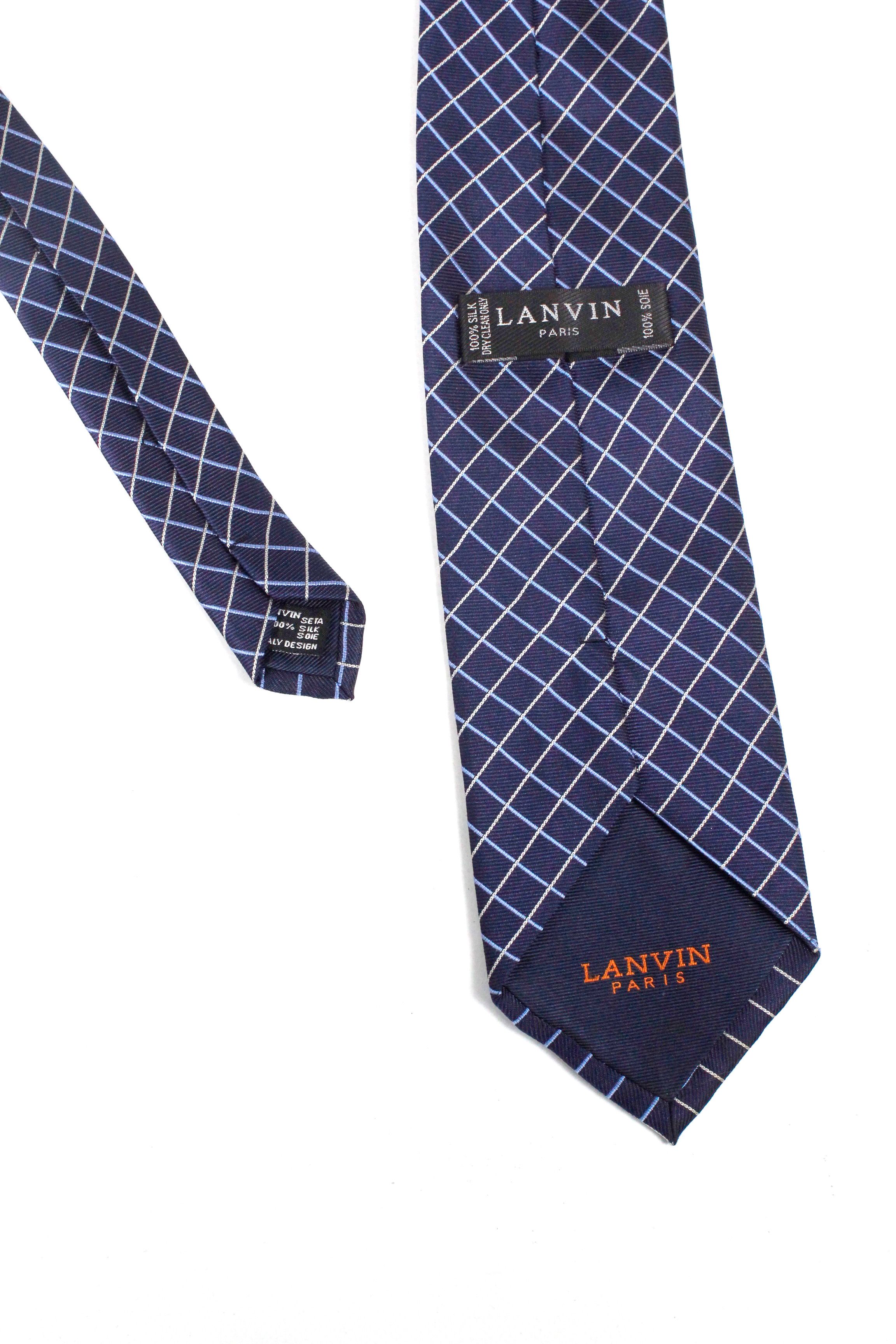 Lanvin Vintage Lanvin Paris Blue Check Geometric Tie Cravatte Size ONE SIZE - 2 Thumbnail