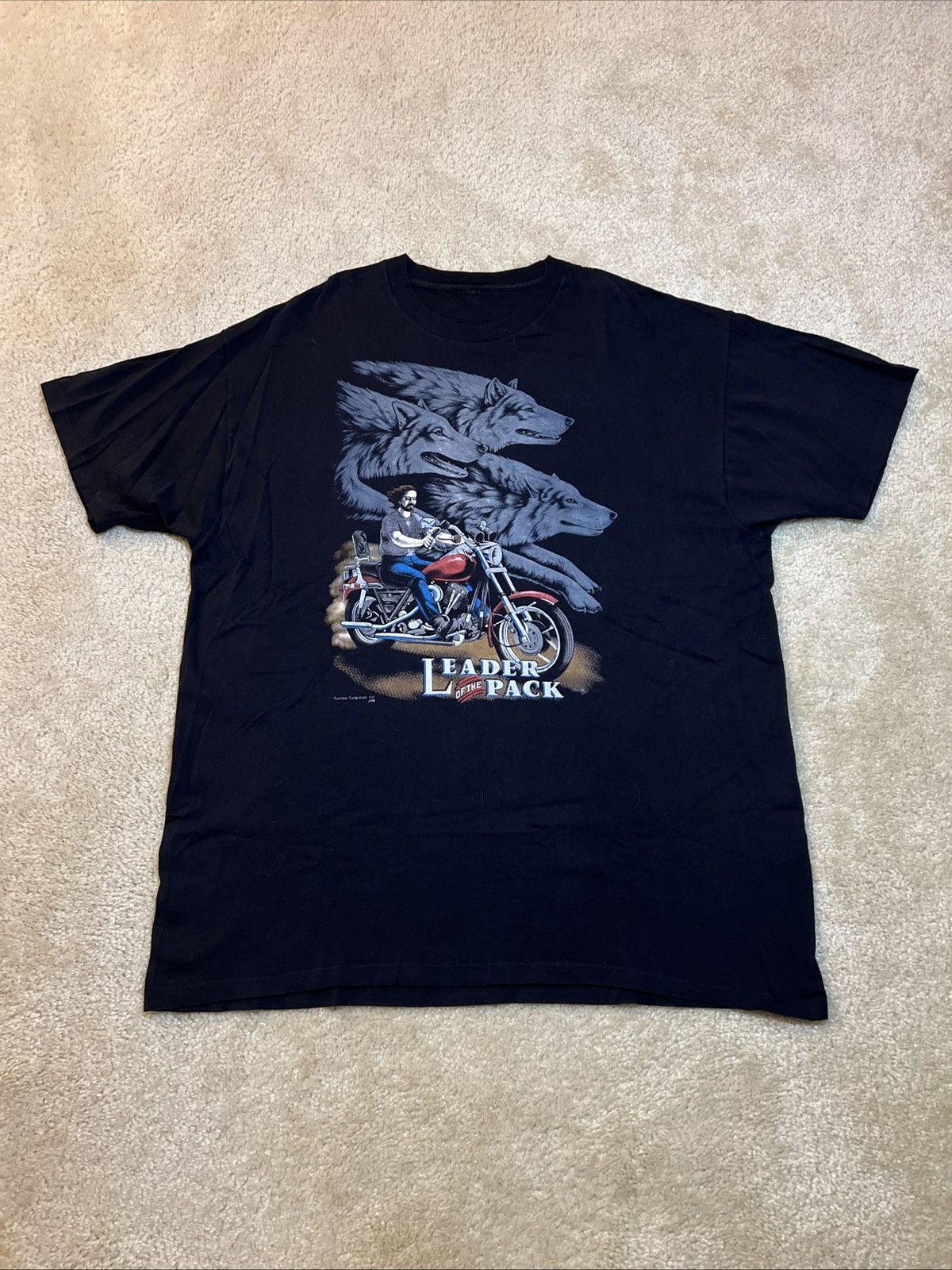 Vintage Vintage 90s Leader of the Pack Biker Motorcycle T-Shirt Size US XXL / EU 58 / 5 - 1 Thumbnail