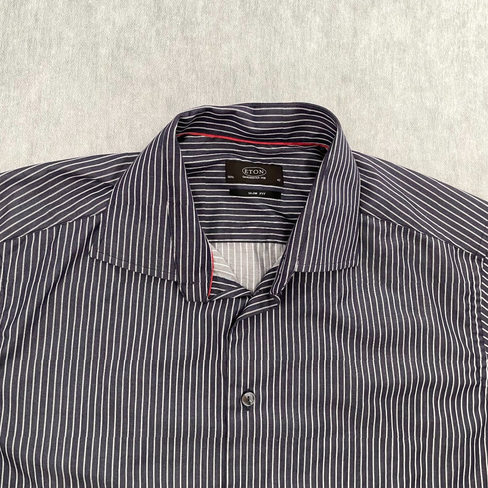 Eton Vintage Eton Dress Shirt Men’s Long Sleeve Purple Stripe Slim Fit 16.5/42 Business Casual Size 42R - 3 Thumbnail