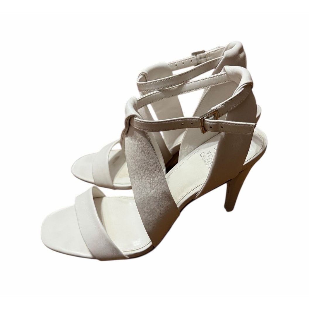 Vince Camuto White Kalintie Open Toe Ankle Strap Suede Solid Heels Size US 10 / IT 40 - 3 Thumbnail