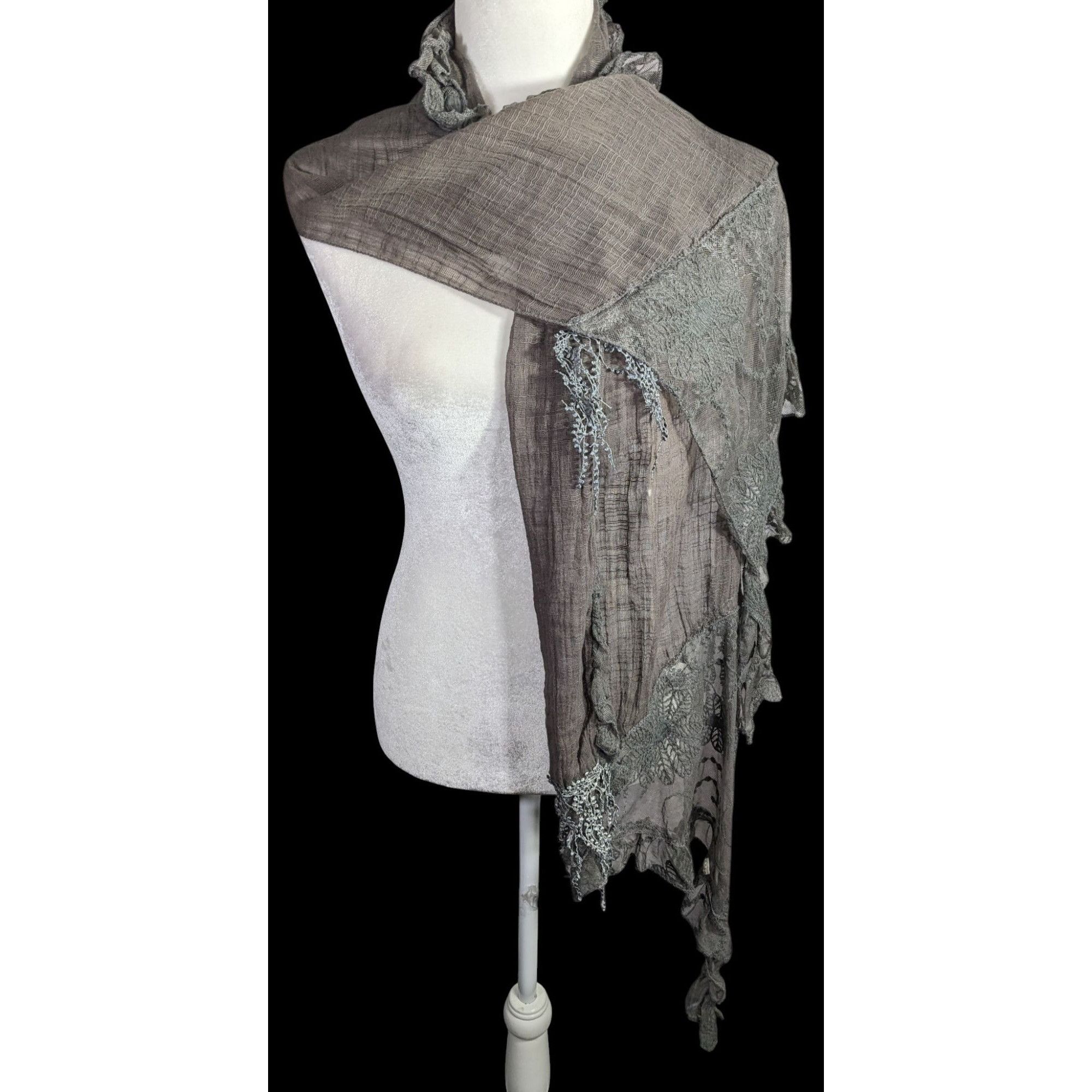 Other Victorian-Inspired Vintage Whimsygoth Gray Scarf With Lace D Size ONE SIZE - 1 Thumbnail