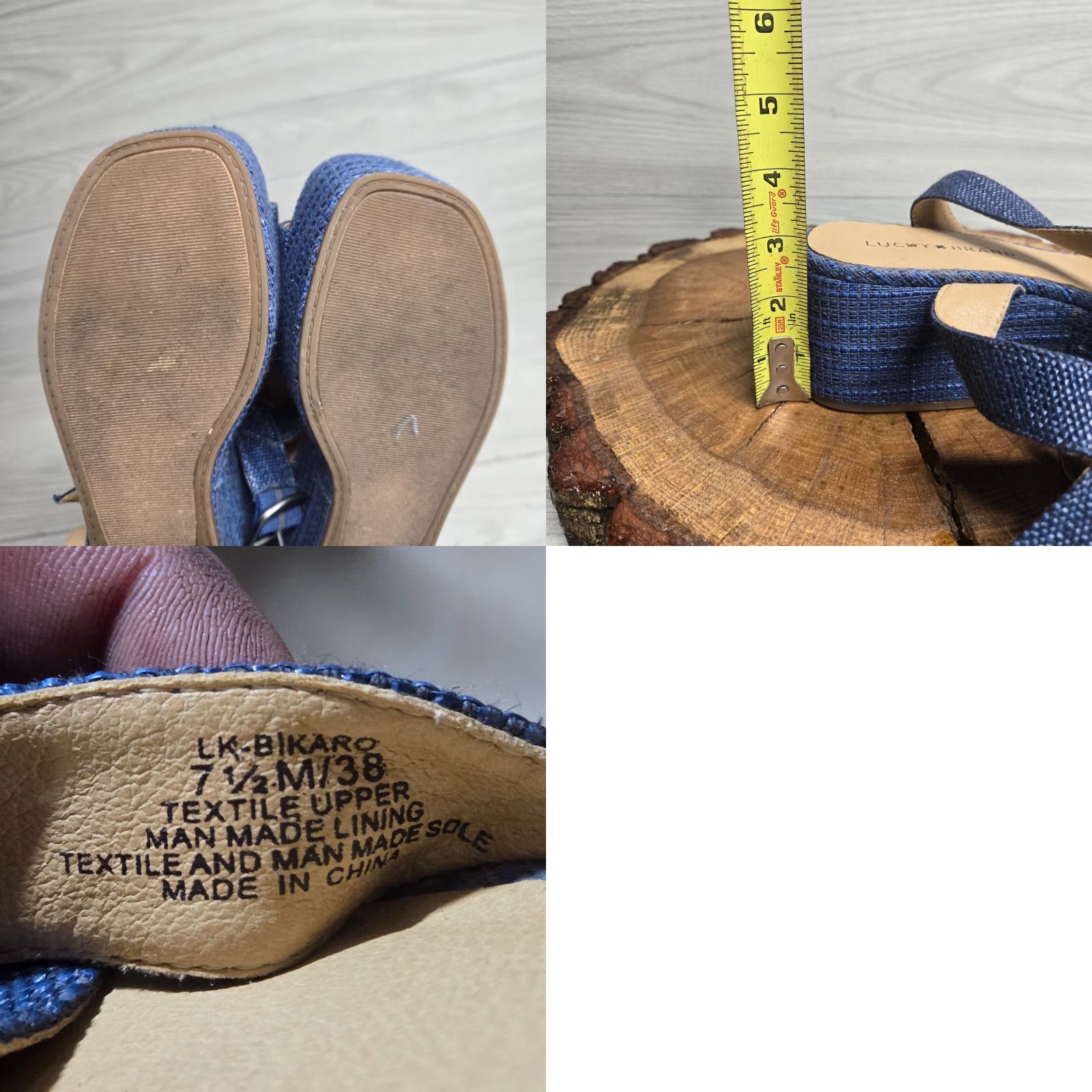 Lucky Brand Lucky Brand Bikaro Denim Espadrille Wedge Sandals - Women - 7.5 M - Blue - Strappy Ankle Strap - Vintage? No (Casual Summer) Size US 7.5 / IT 37.5 - 8 Thumbnail