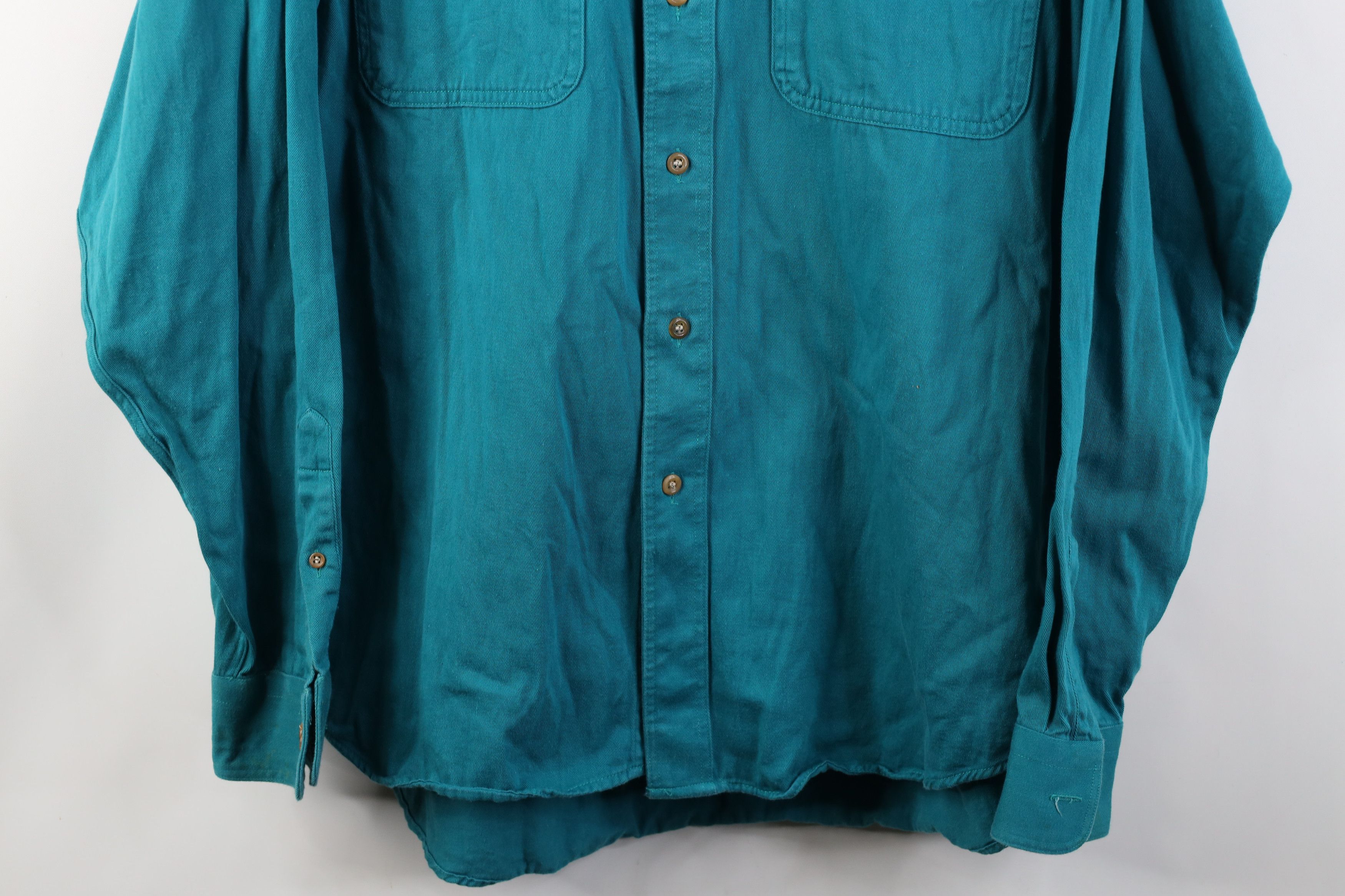 Vintage Vintage 90s Streetwear Twill Collared Button Shirt Teal Size US L / EU 52-54 / 3 - 3 Thumbnail