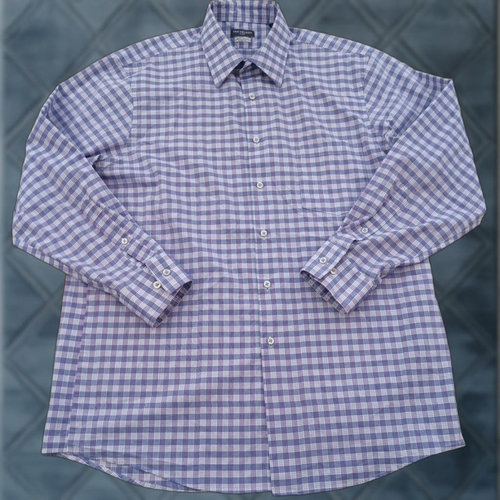 Van Heusen VAN HEUSEN Shirt Mens Large Purple Plaid Long Sleeve Button-Up Stretch Size US L / EU 52-54 / 3 - 1 Thumbnail