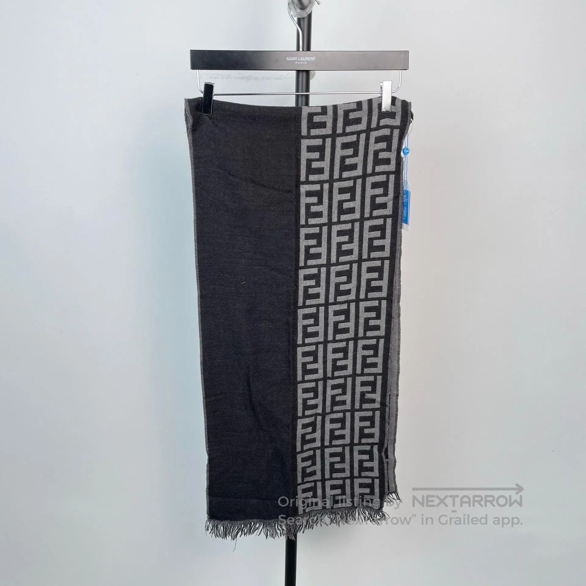 Fendi FENDI Black Gray Gradient Fringe Scarf Wool Cashmere Scarf Size ONE SIZE - 1 Thumbnail