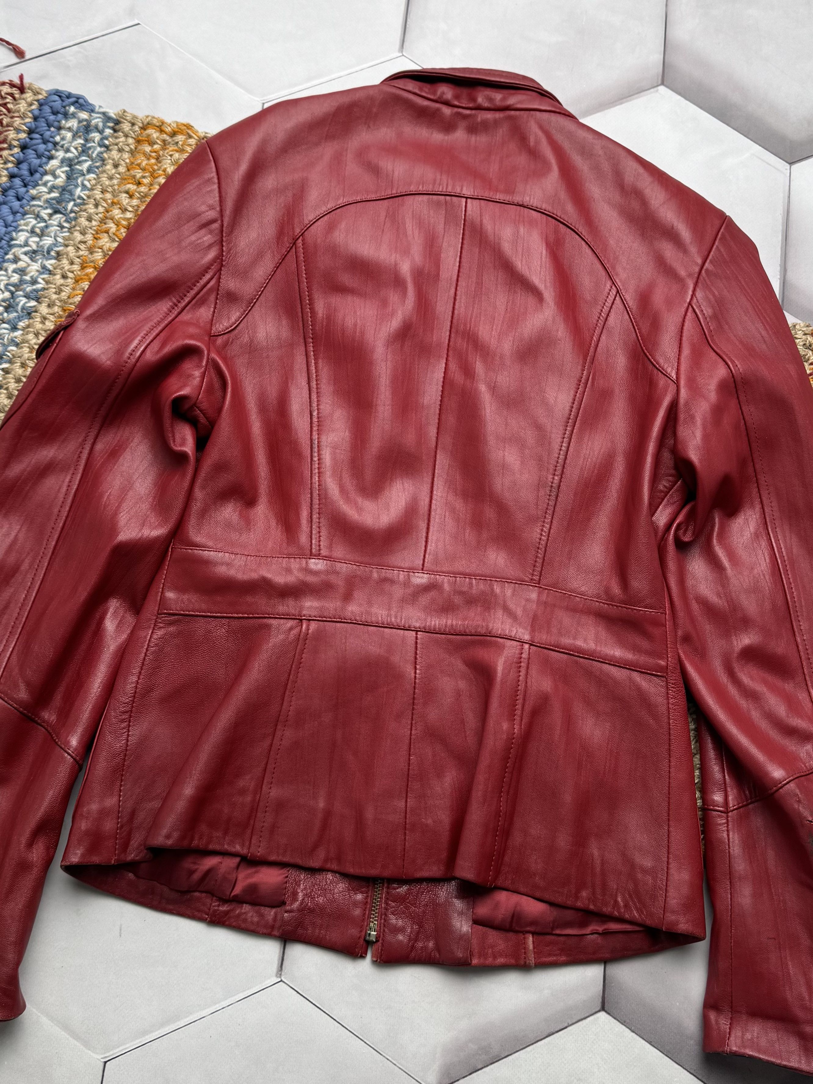 Vintage Vintage Red Leather Jacket Zip Up Fitted Y2K Style (E4) Size S / US 4 / IT 40 - 15 Thumbnail