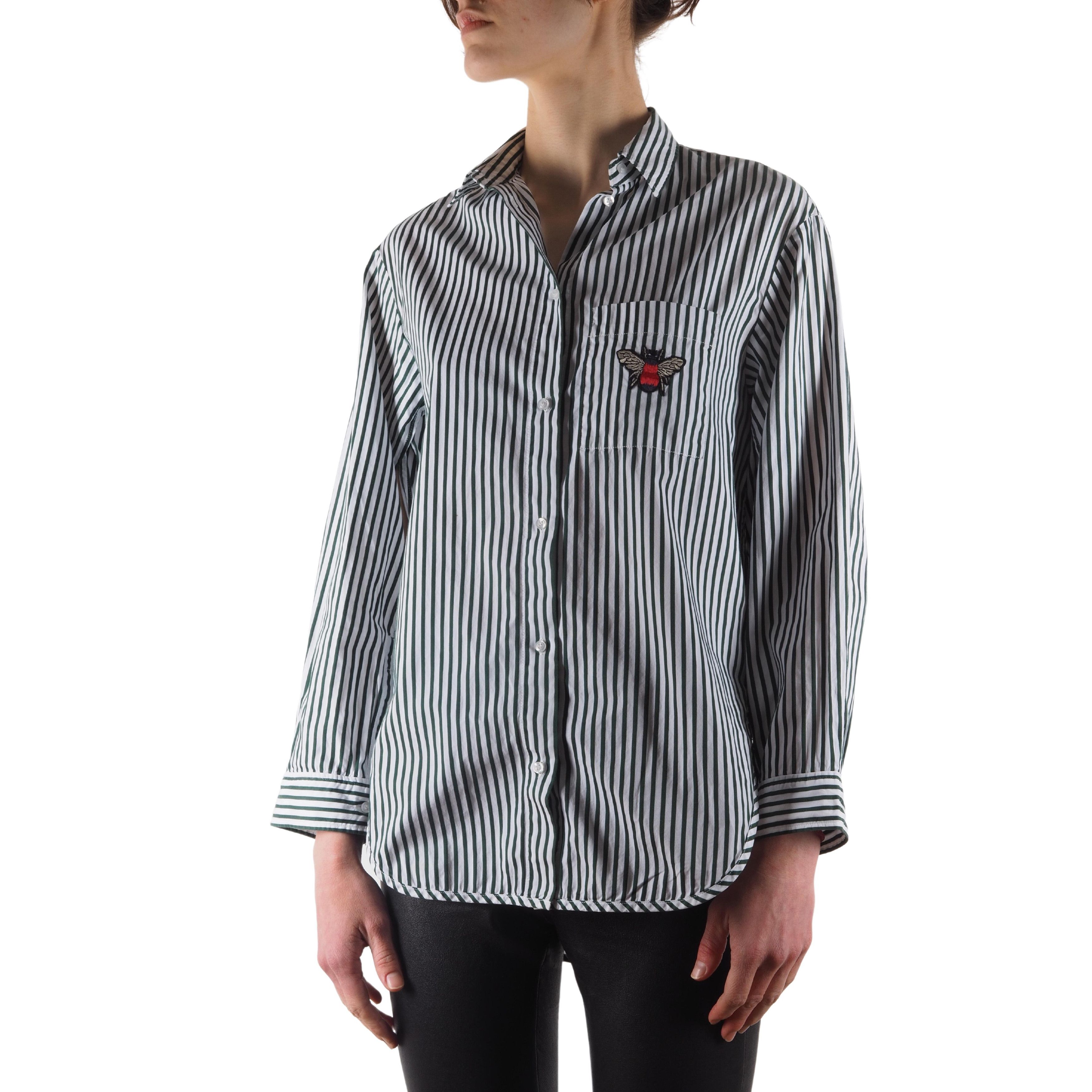 Maje Maje Paris Women's Green White Stripe Cotton Blouse Shirt Size S / US 4 / IT 40 - 1 Thumbnail