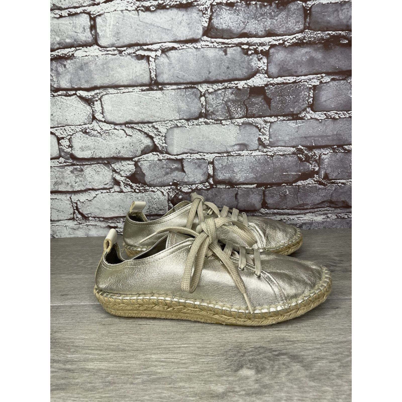 Other Maypol Silver Leather Espadrilles Casual Lace Up Shoes Women Size US 7.5 / IT 37.5 - 1 Thumbnail