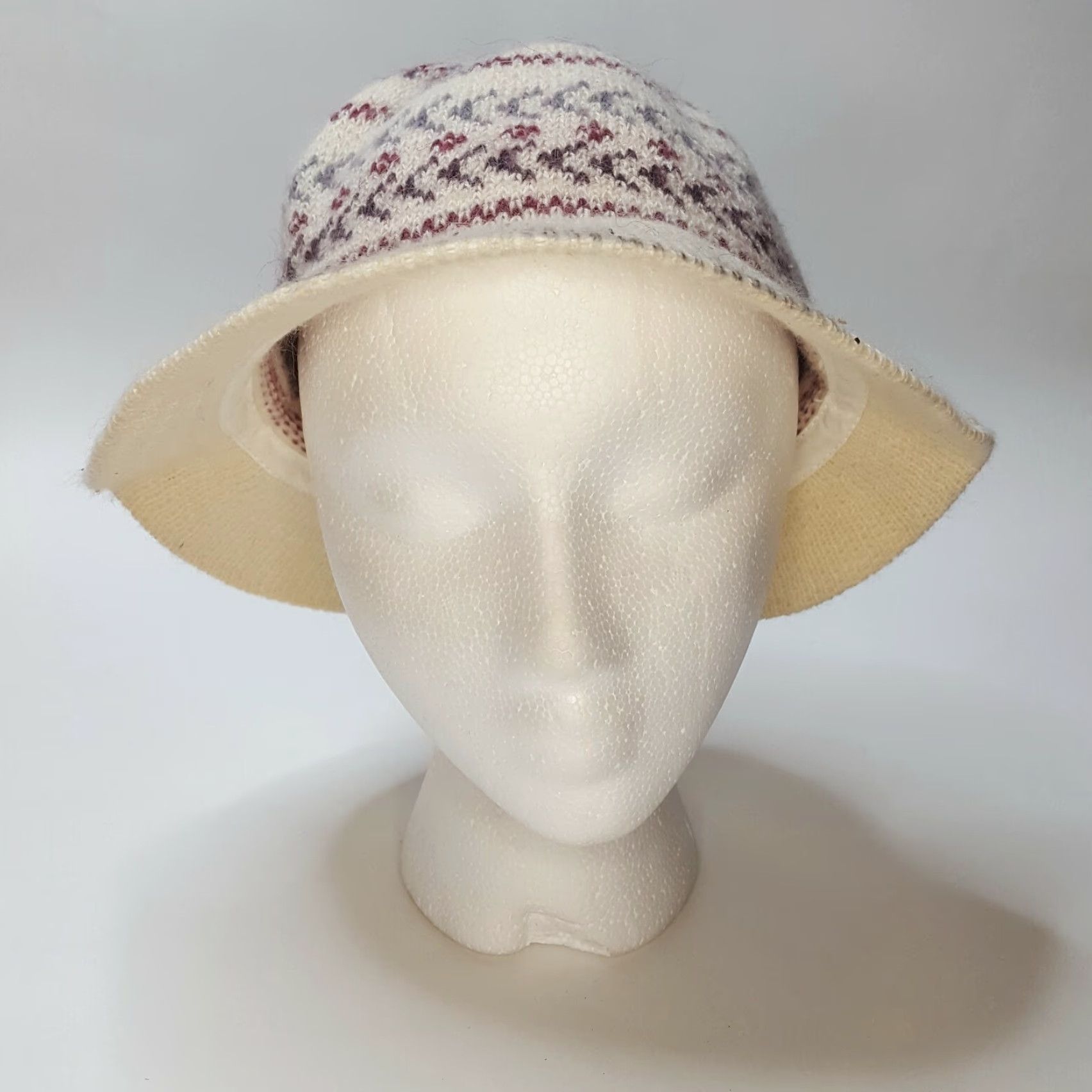Vintage Vintage Women's 80s Knit Brim Bucket Hat Size Medium M White Winter Cap Warm Size ONE SIZE - 3 Thumbnail
