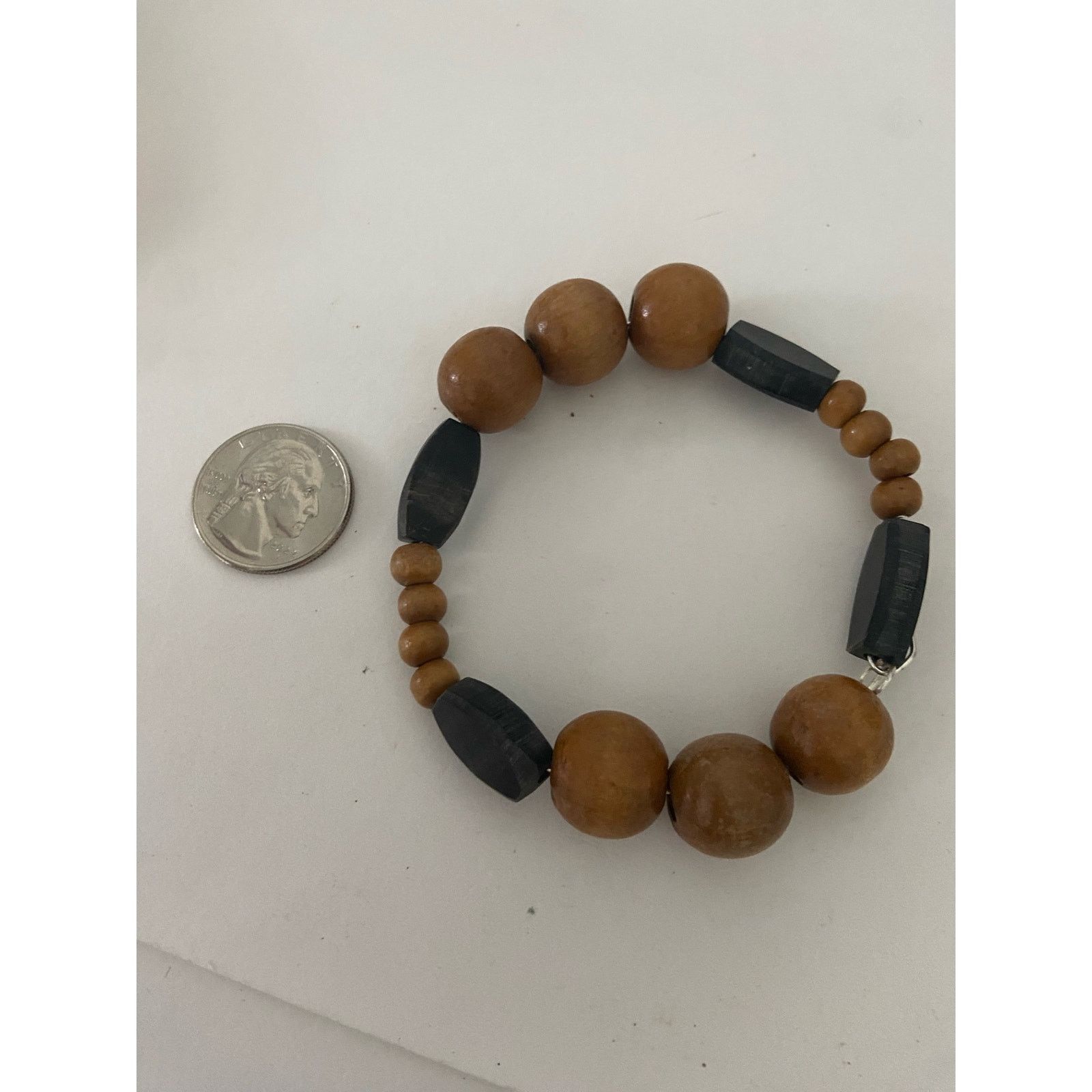 Handmade wood bead bangle bracelet Size ONE SIZE - 4 Thumbnail