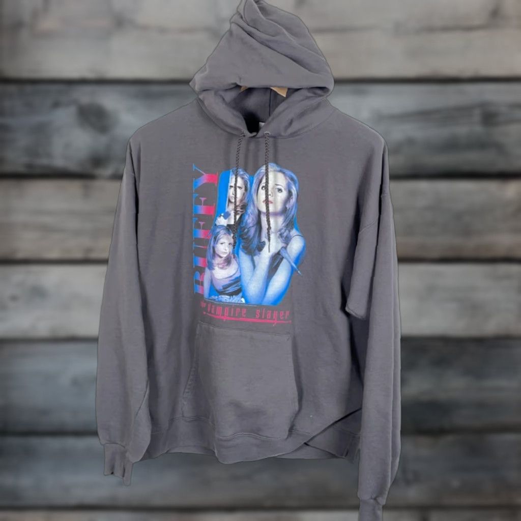 Hanes VINTAGE Buffy The Vampire Slayer Hoodie Men Adult Large Gray Hanes Tag Pullover 90s Retro Graphic Print Pockets Size US L / EU 52-54 / 3 - 1 Thumbnail
