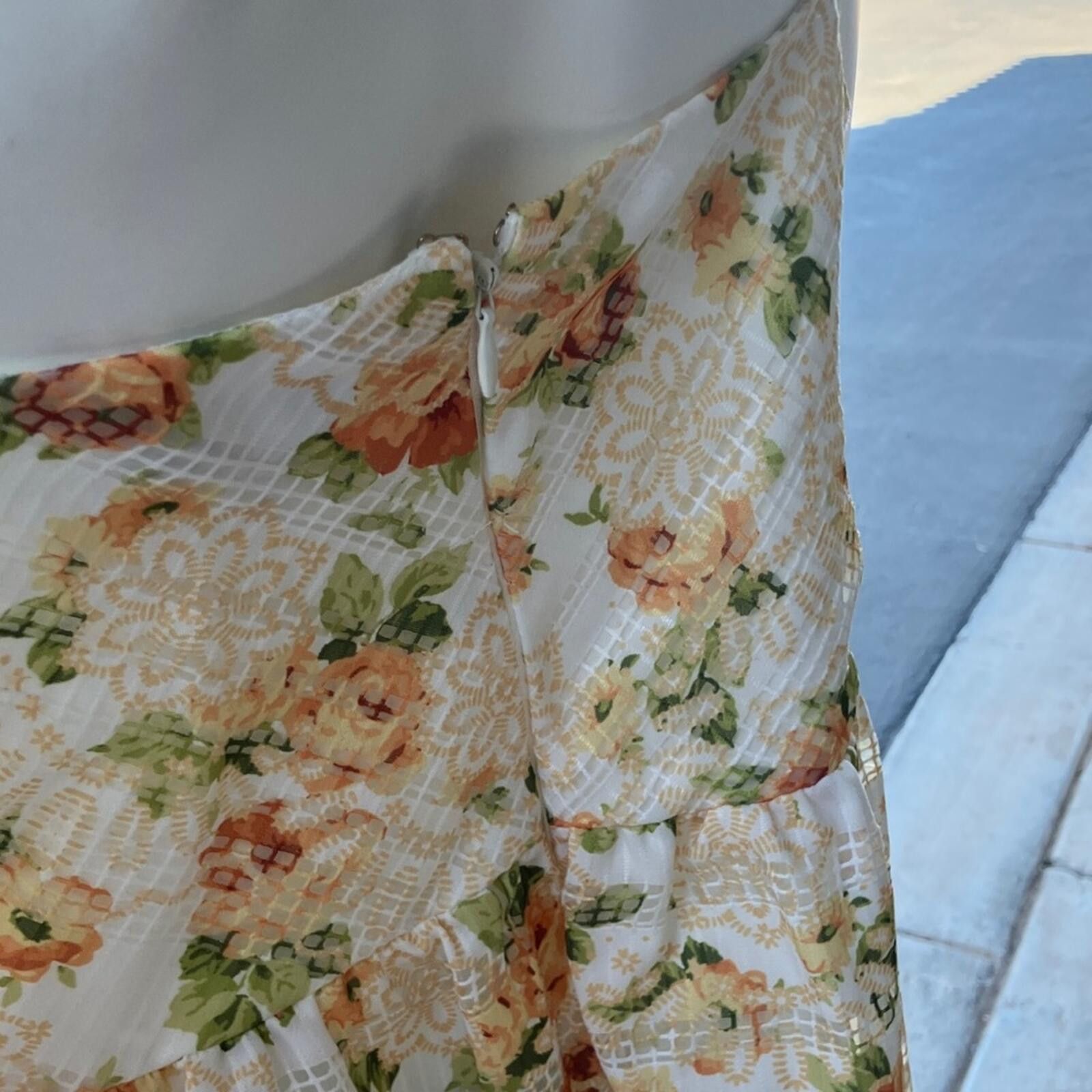 Other Kensie Cream Floral Midi Dress with Peach and Green Accents Size XXL / US 16-18 / IT 52-54 - 5 Thumbnail