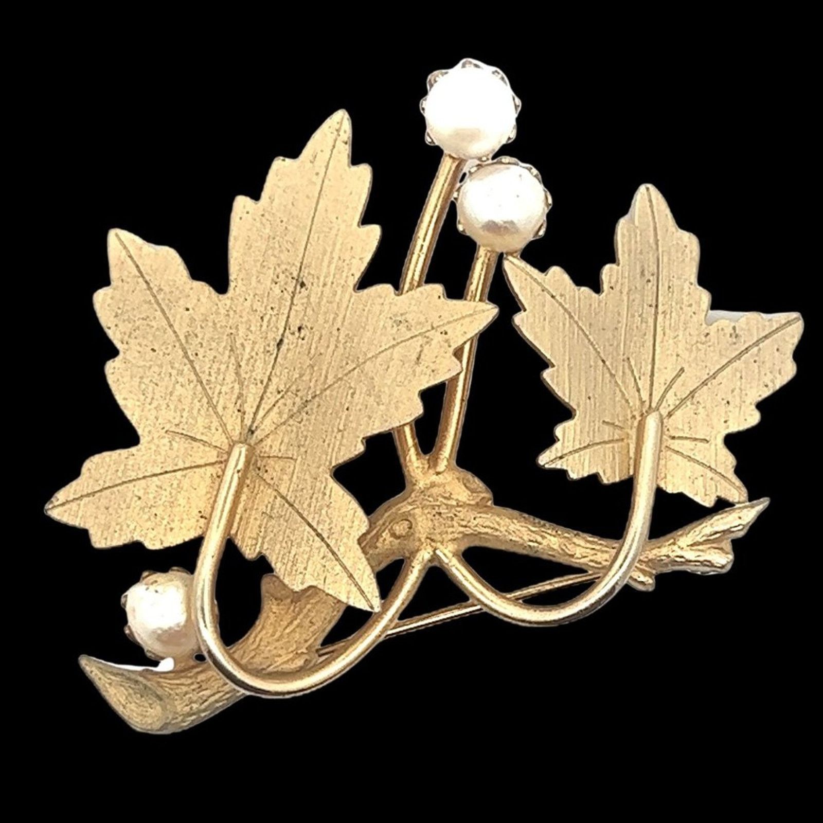 & Other Stories Vintage Sarah Coventry Gold Leaf Broach Faux Pearls Brooch Size ONE SIZE - 1 Thumbnail