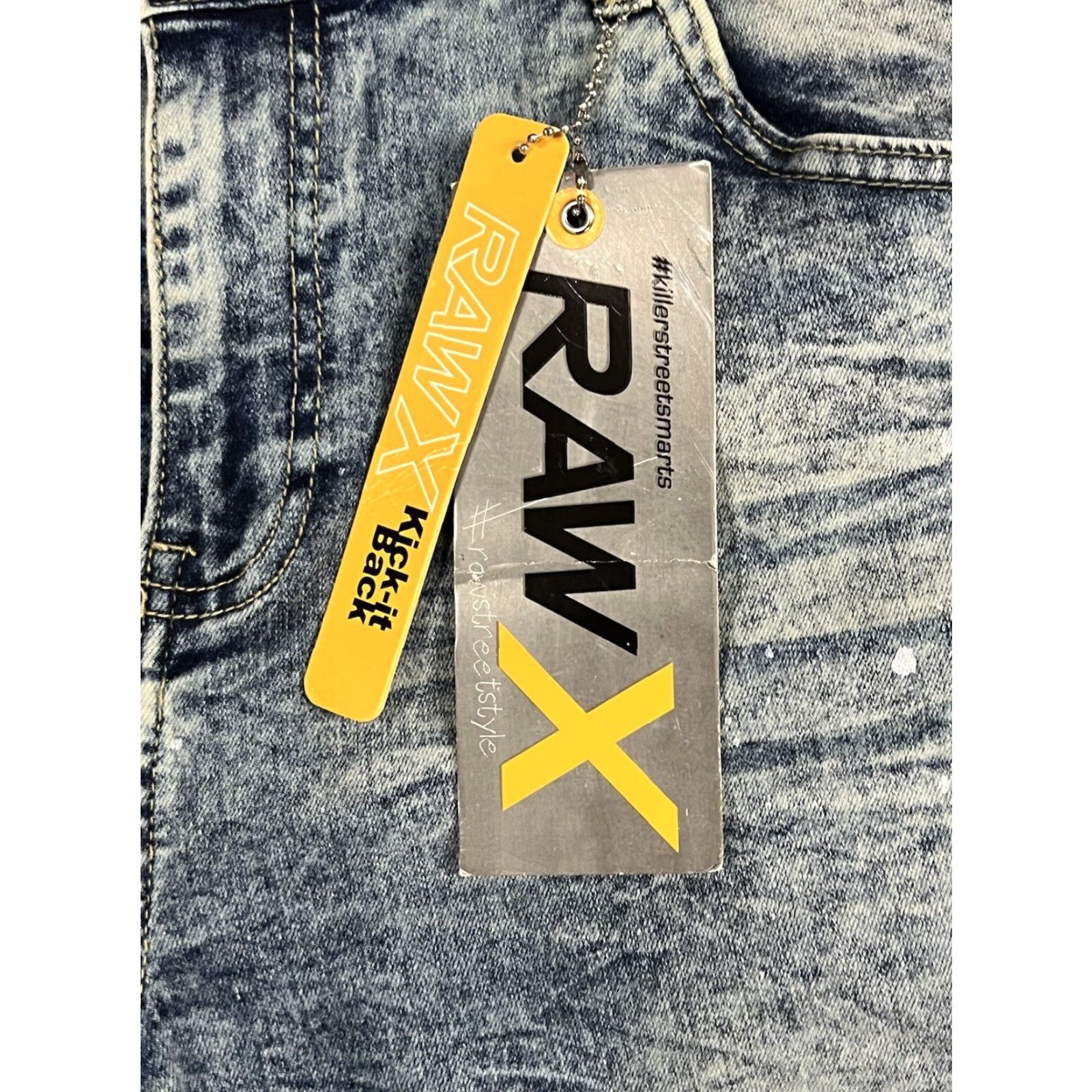 Denime Raw X Jeans Men’s 38 Skinny Stretch Blue Denim Patchwork Studs NWT Modern City Hip Hop Retro Jeans Size US 38 / EU 54 - 5 Thumbnail