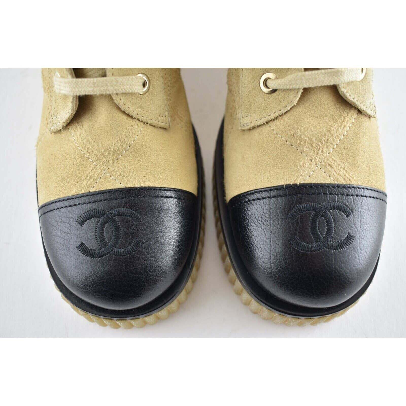 Chanel Chanel 20B Beige Black Quilted CC Platform Combat Lace Up Size US 5 / IT 35 - 4 Thumbnail