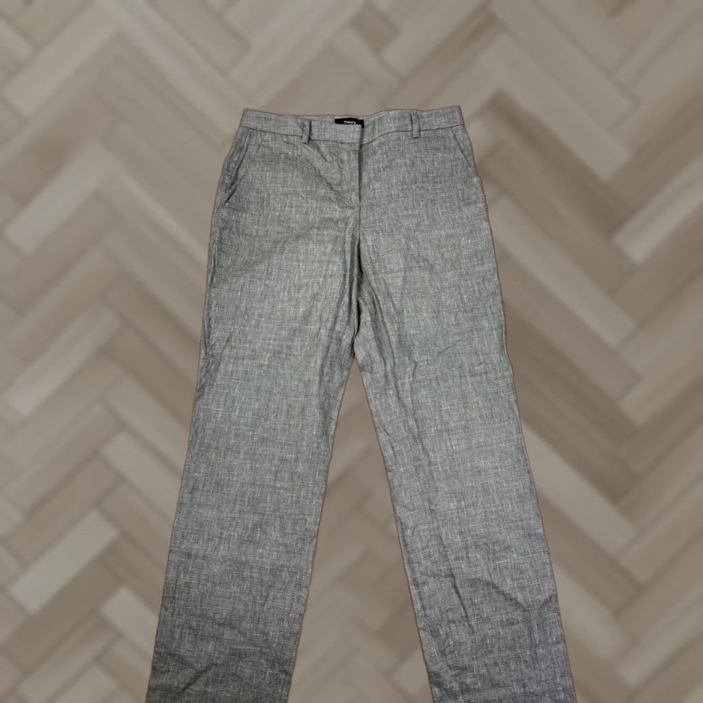 Theory Theory Pants Womens 0 Cropped Straight Linen Blend Gray Regular Business Casual City Preppy #9677 Size 25" / US 0 / IT 36 - 1 Thumbnail