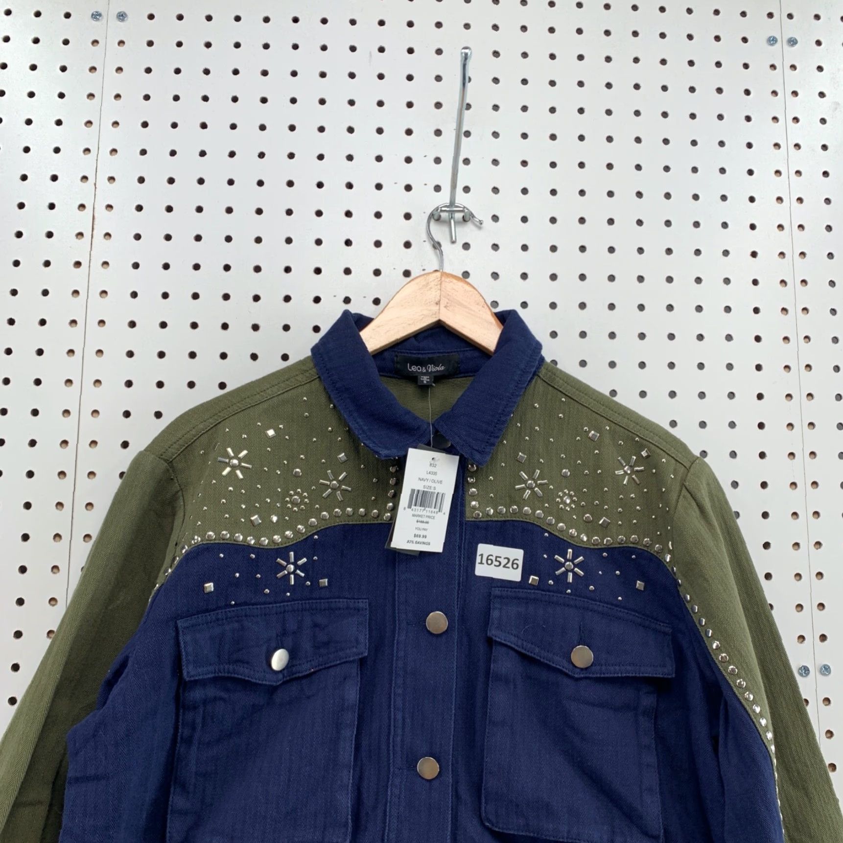 Vintage VINTAGE Lea & Viola Denim Biker Jacket Women’s Small Blue Olive Green Studded Regular S Size S / US 4 / IT 40 - 2 Thumbnail