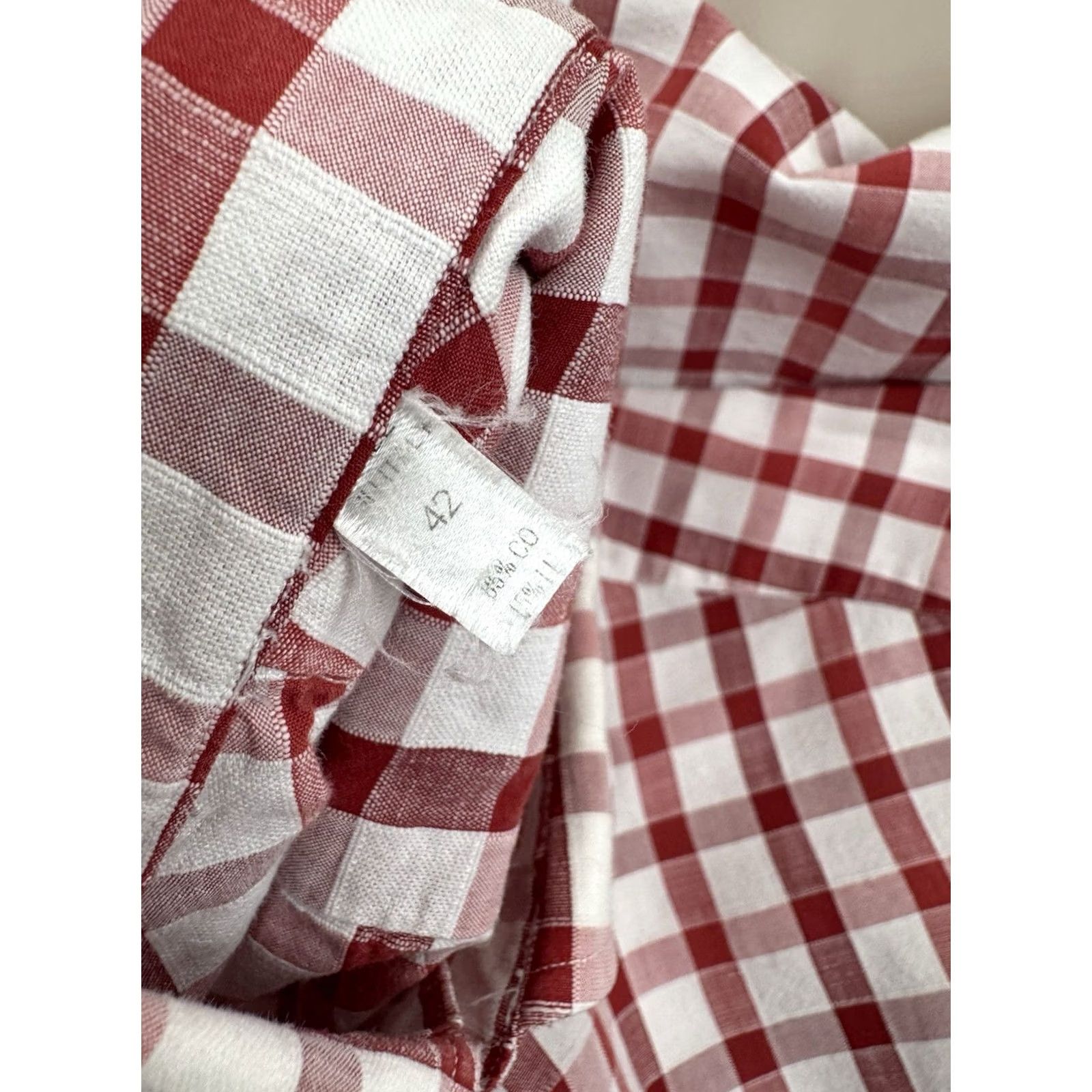 Isaia ISAIA Linen Blend Mens 42 Large Plaid Check Shirt Long Sleeve Red/White Button-Up Top Mens L Vintage No NN Size US L / EU 52-54 / 3 - 5 Thumbnail